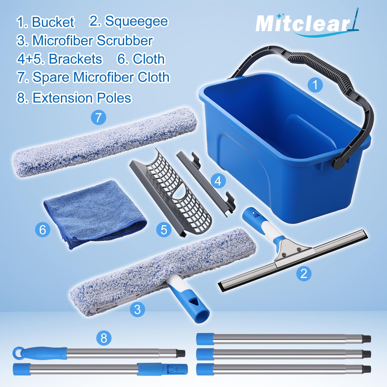 Mitclear Window Cleaning Kit 77'' Long Handle with Bucket for Home Outdoor