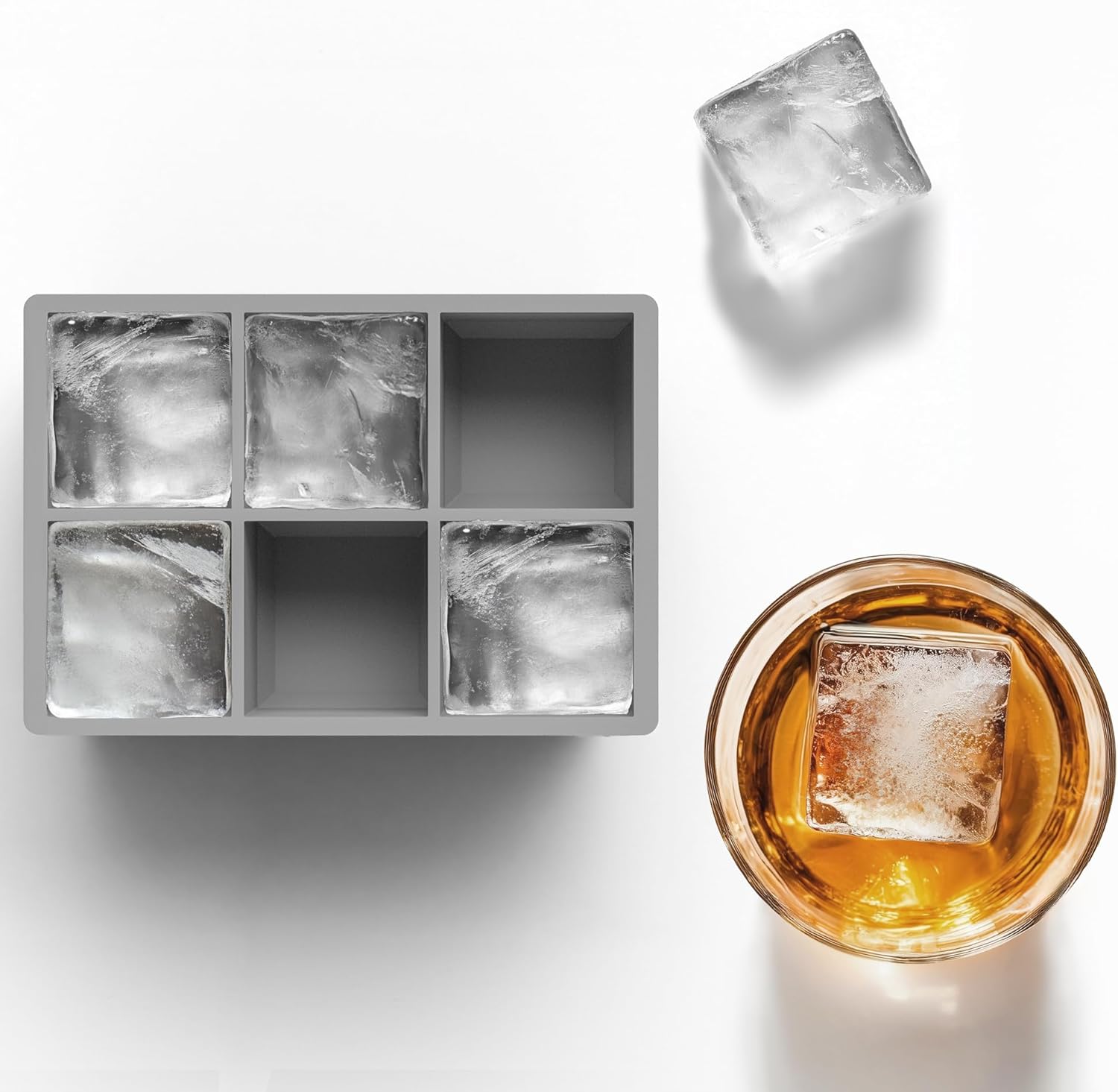 glacio Silicone Ice Cube Trays – Large Silicone Molds for 2-Inch Ice Cubes and Spheres Whiskey Ice