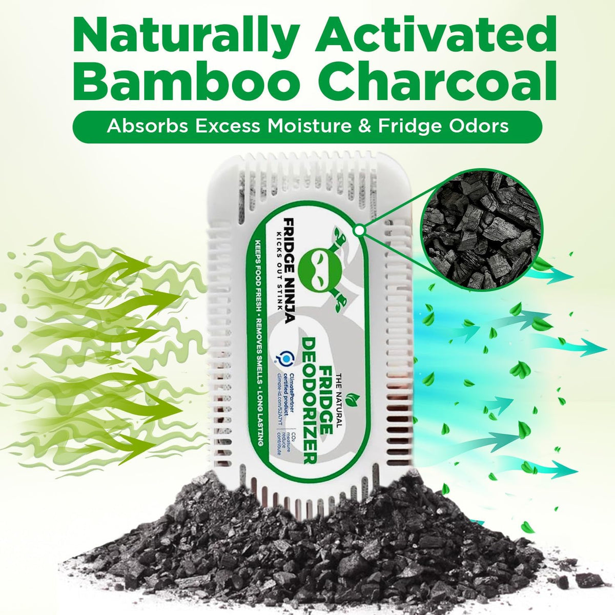 Fridge Ninja Fridge Deodorizer (4 Pack) - More Effective Than Baking Soda - Natural and Unscented