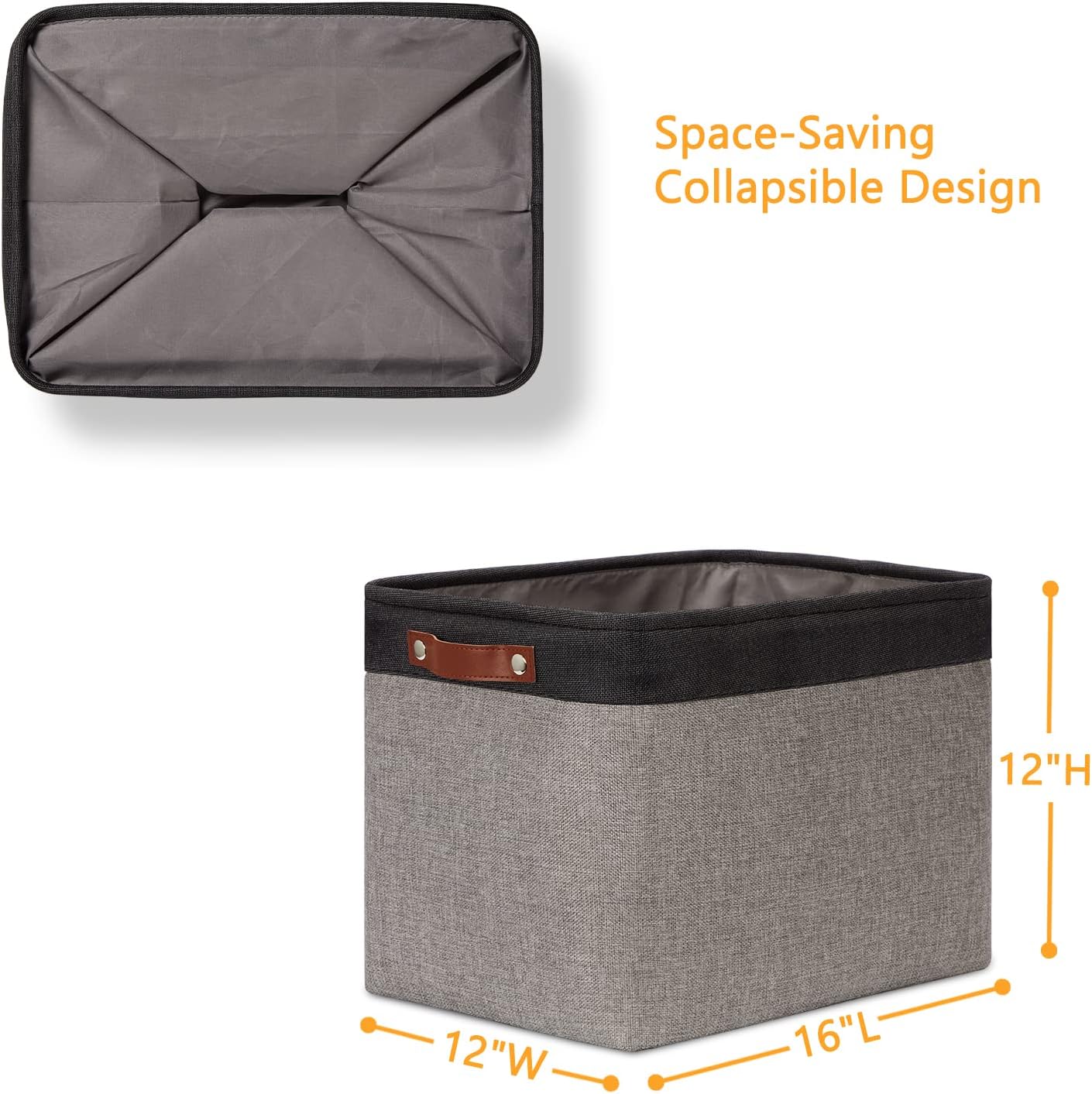 DULLEMELO Storage Bins 16"x12"x12" With Leather Handles for Organizing,Decorative Collapsible