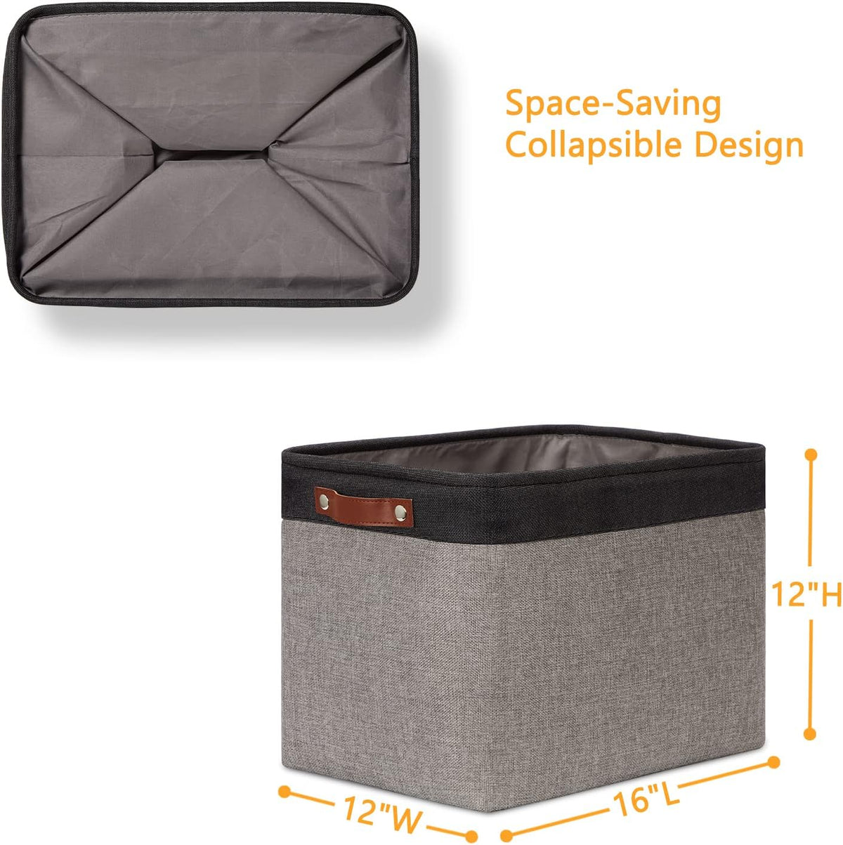 DULLEMELO Storage Bins 16"x12"x12" With Leather Handles for Organizing,Decorative Collapsible