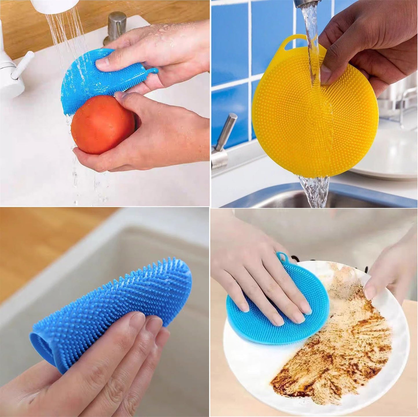 Silicone Dish Scrubber, 12 Count Silicone Sponge Dish Brush, Food Grade BPA Free Reusable Rubber