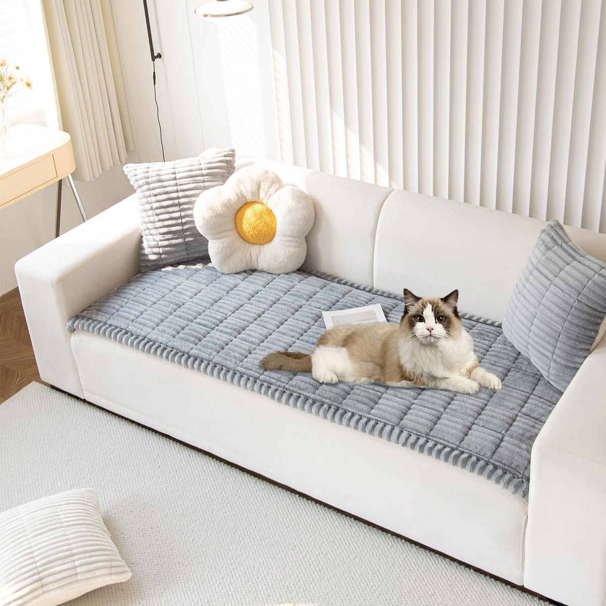OTOB Couch Cover for Dogs Washable, Non Slip Plush Sofa Covers for 3 Cushion Couch, Fuzzy Pet