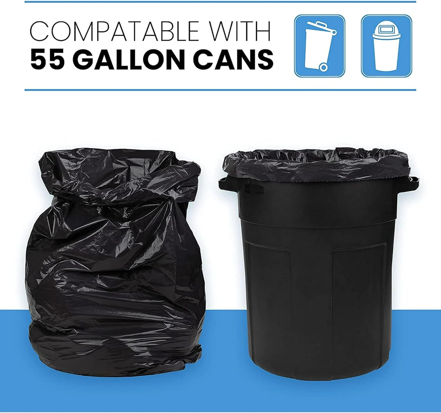ToughBag 55 Gallon Trash Bags, 55-60 Gallon Trash Bags Heavy Duty (50 COUNT) - Large Black Trash