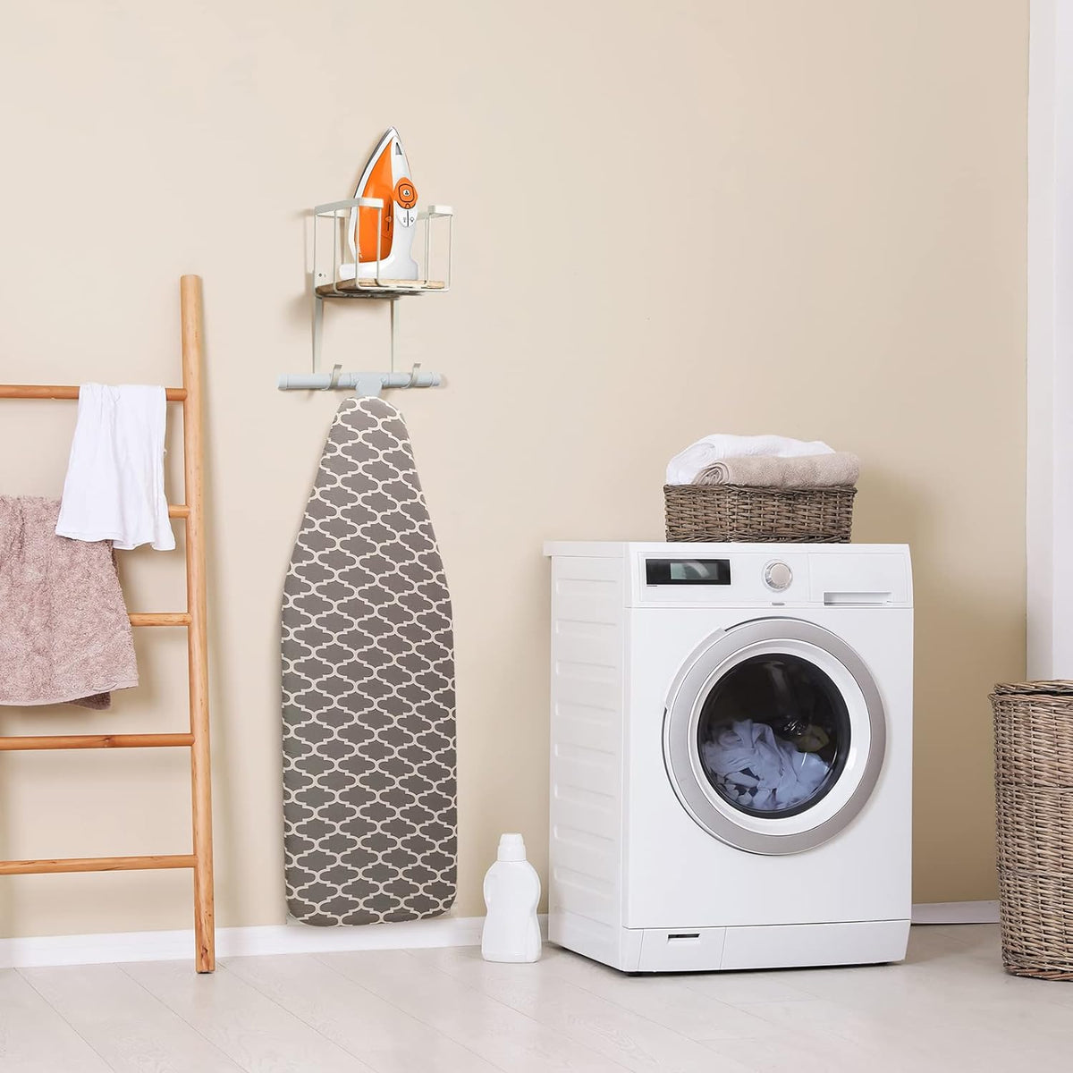 TJ.MOREE Over The Door/Wall Mount Ironing Board Hanger, Laundry Room Iron and Ironing Board Storage