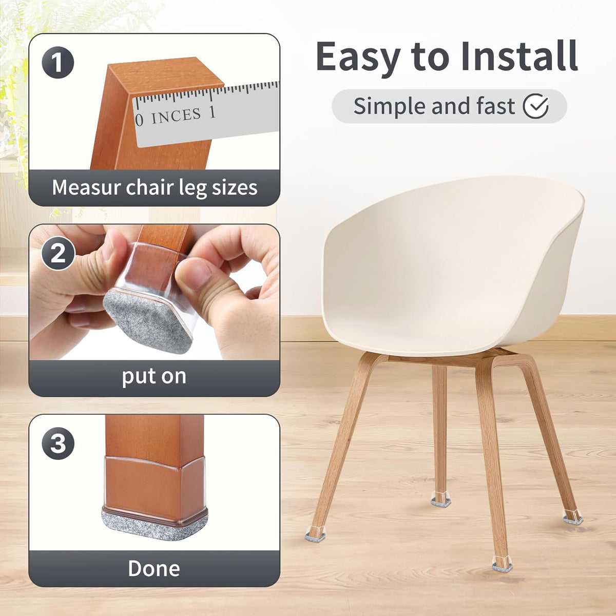 Ezprotekt 8 Pcs Rectangle Grey Felt Chair Leg Floor Protectors for Hardwood Floors, Rectangle