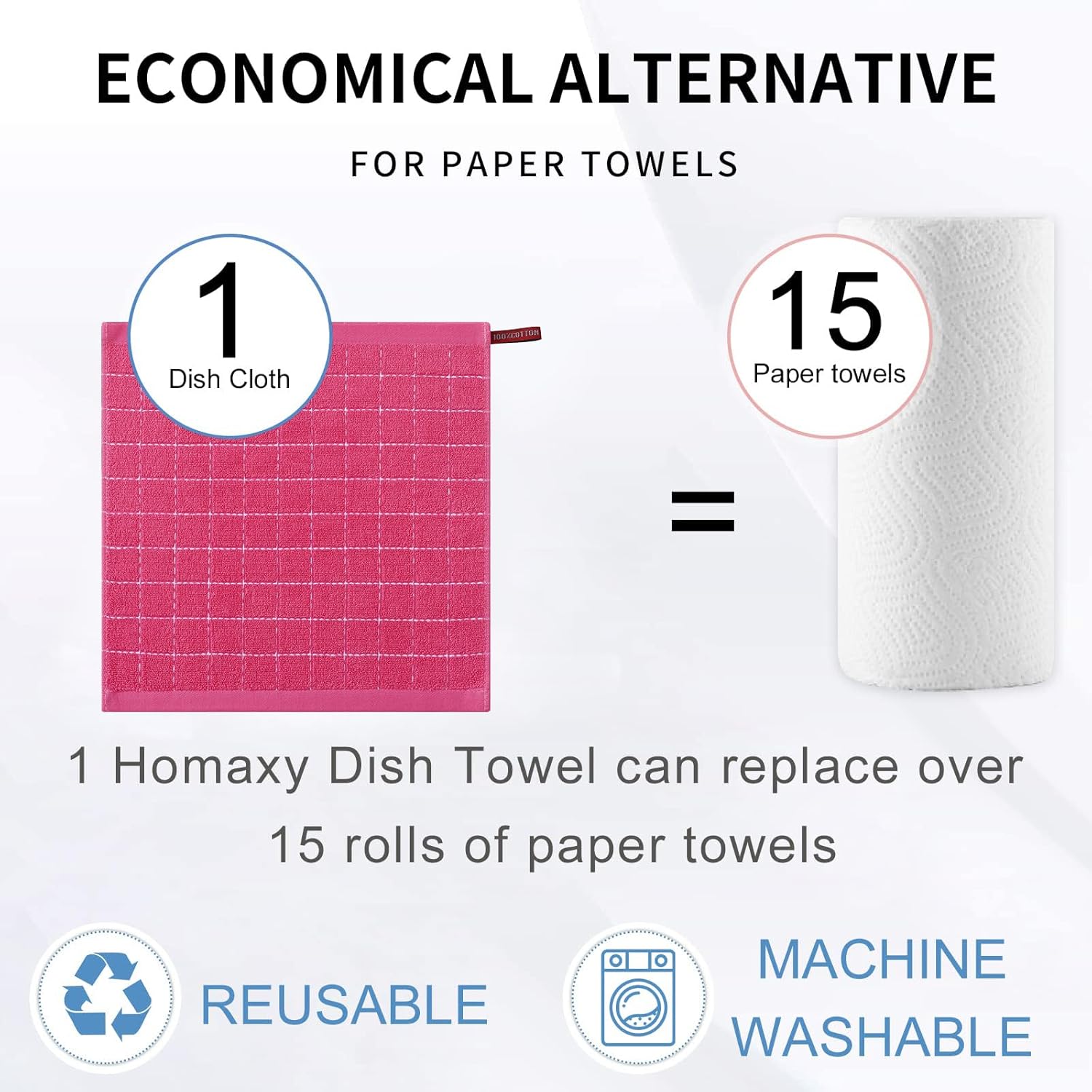 Homaxy 100% Cotton Terry Kitchen Dish Cloths, Ultra Soft and Absorbent Dish Towels for Kitchen