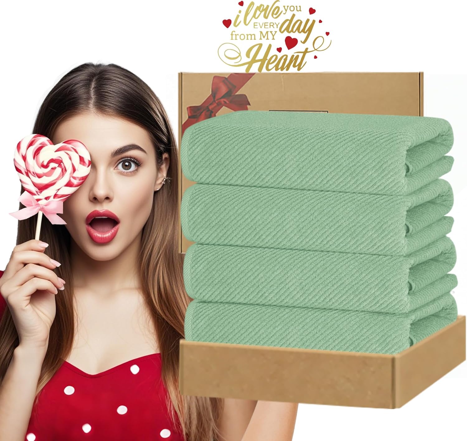 VOOVA & MOVAS Green Bath Towels (4PC, 30"x56") - 100% Cotton | Quick Dry | Light Weight | Thick |
