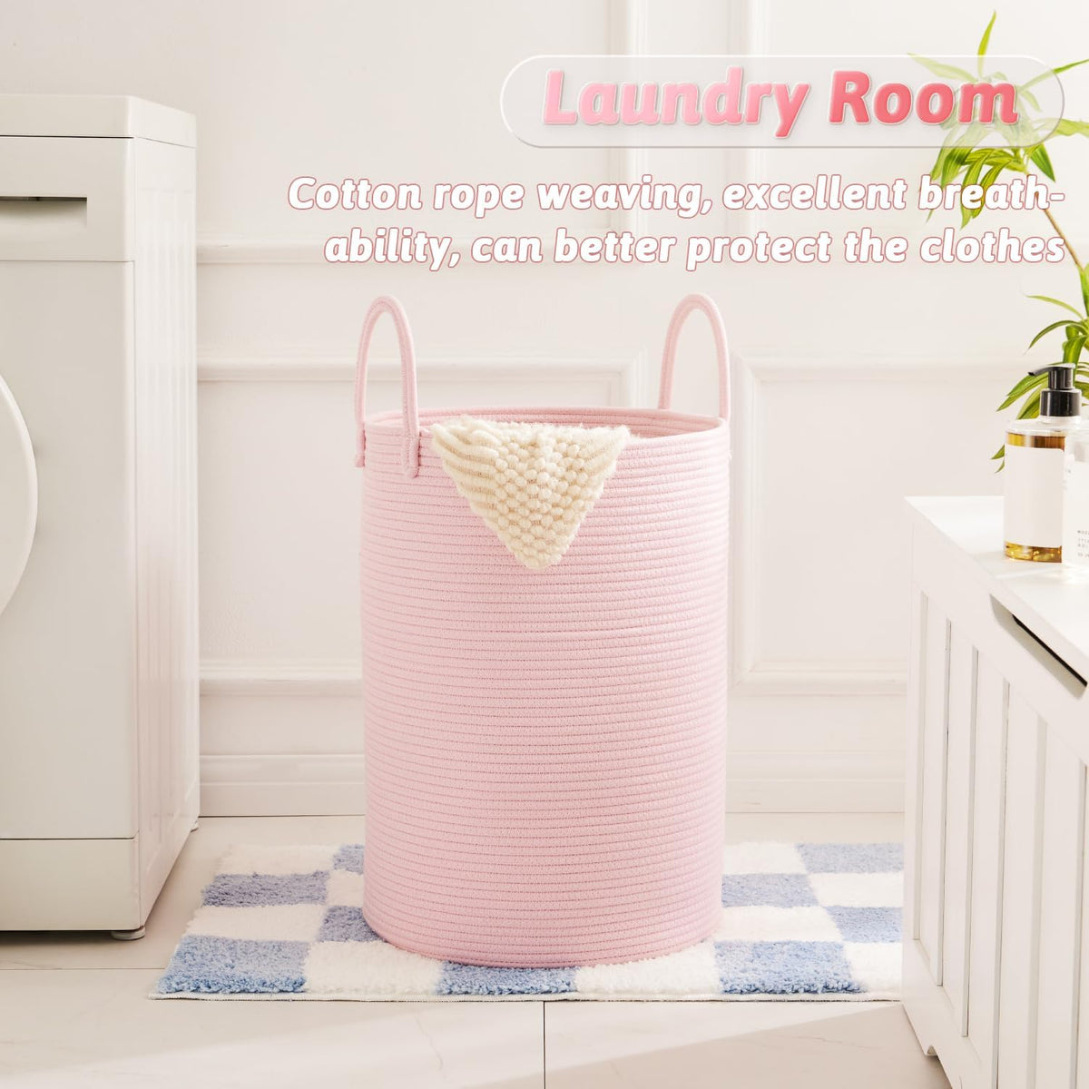 Laundry Basket,Woven Cotton Rope Laundry Hamper,80L for Decorative Storage of Dirty Clothes,Toys
