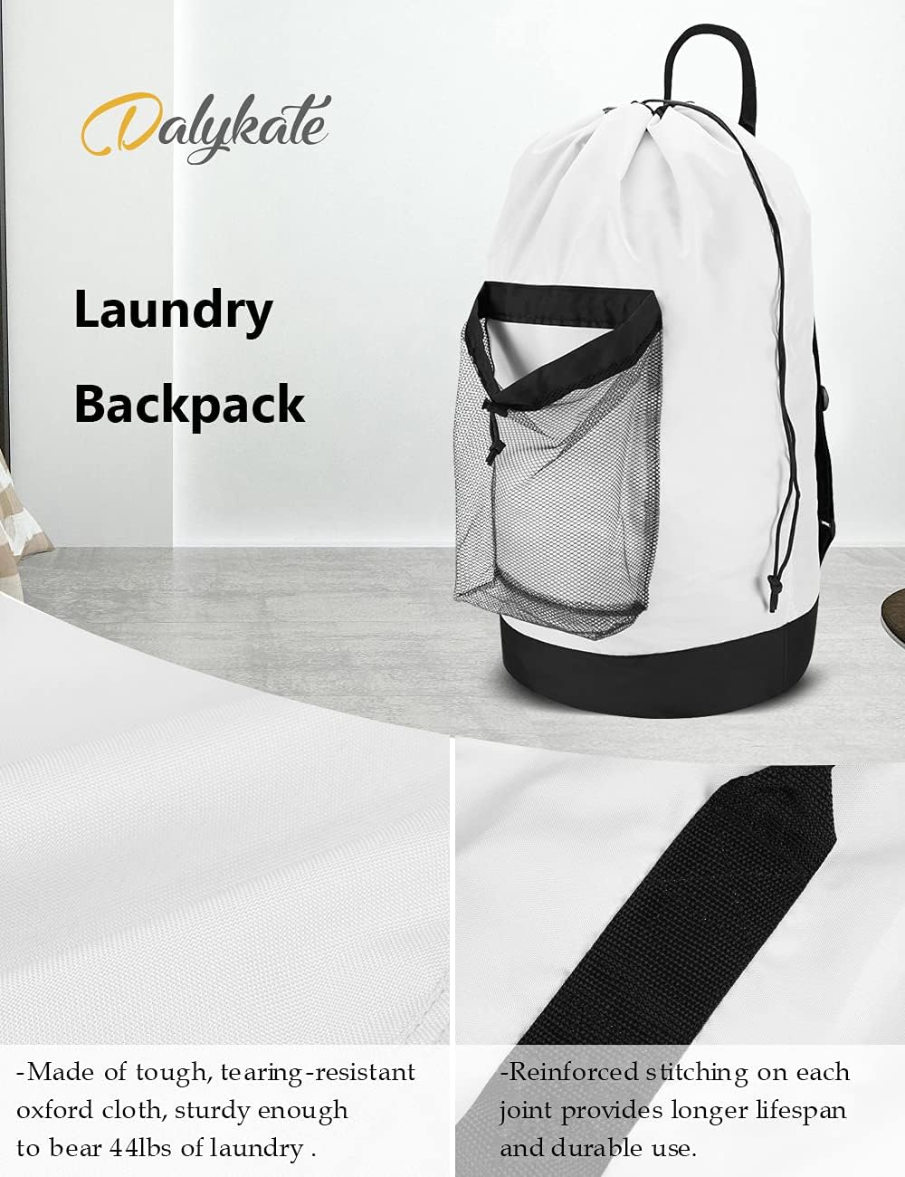 Dalykate Backpack Laundry Bag, Laundry Backpack with Shoulder Straps and Mesh Pocket Durable Nylon