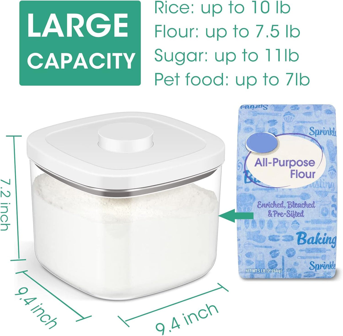Airtight Rice Container 10 Lbs, Clear Plastic Food Storage Container Bin For Flour Sugar, Dry Food