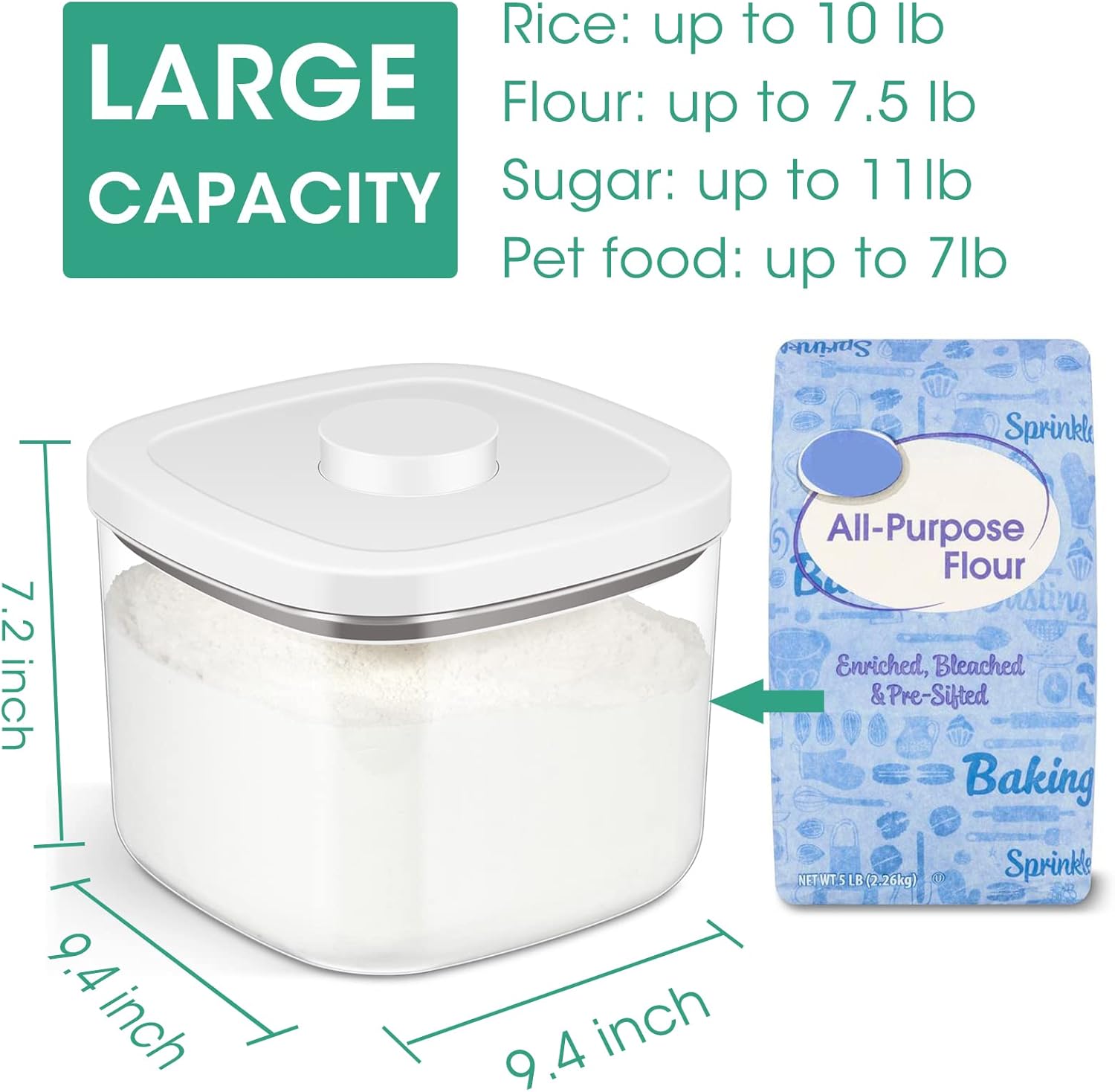 Airtight Rice Container 10 Lbs, Clear Plastic Food Storage Container Bin For Flour Sugar, Dry Food