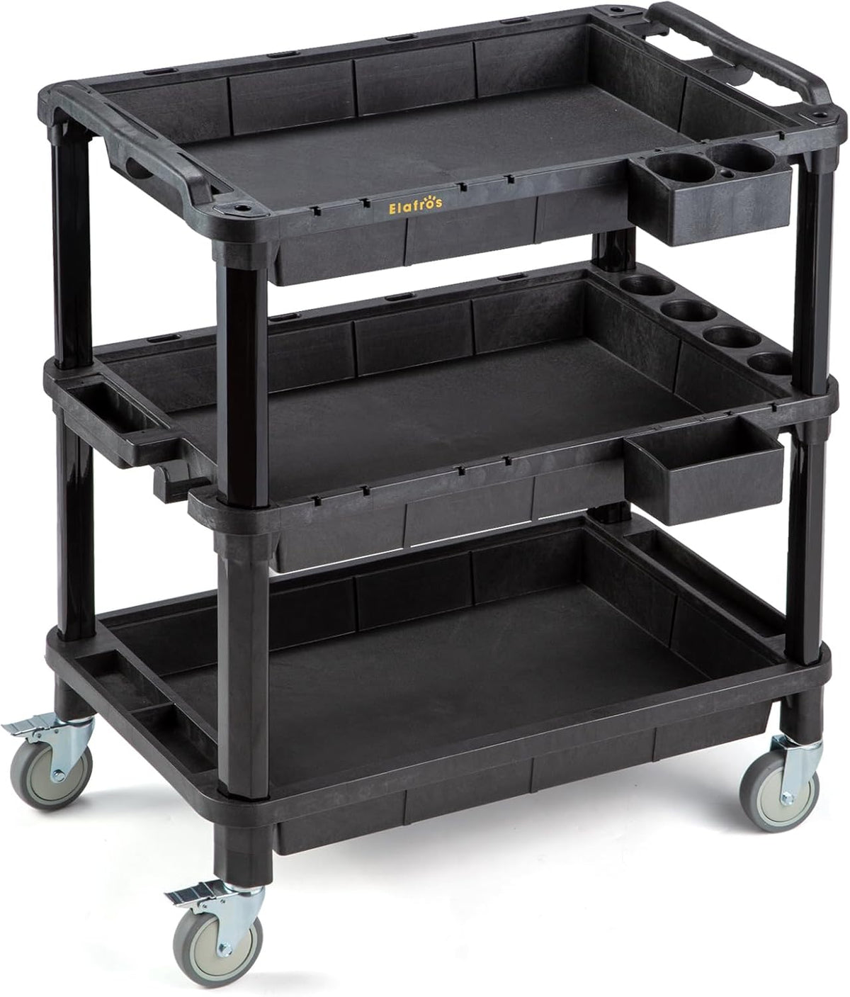 ELAFROS Multi-Use Utility Cart - 32.4x18.3 Heavy-Duty Service Cart with 3 Deep Shelves