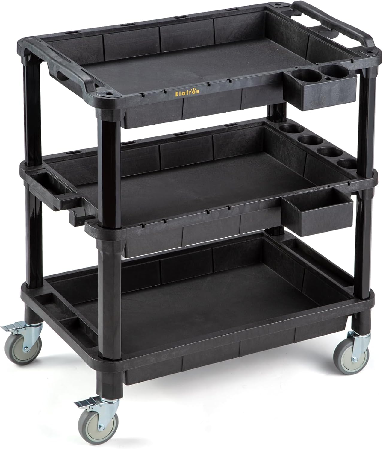 ELAFROS Multi-Use Utility Cart - 32.4x18.3 Heavy-Duty Service Cart with 3 Deep Shelves