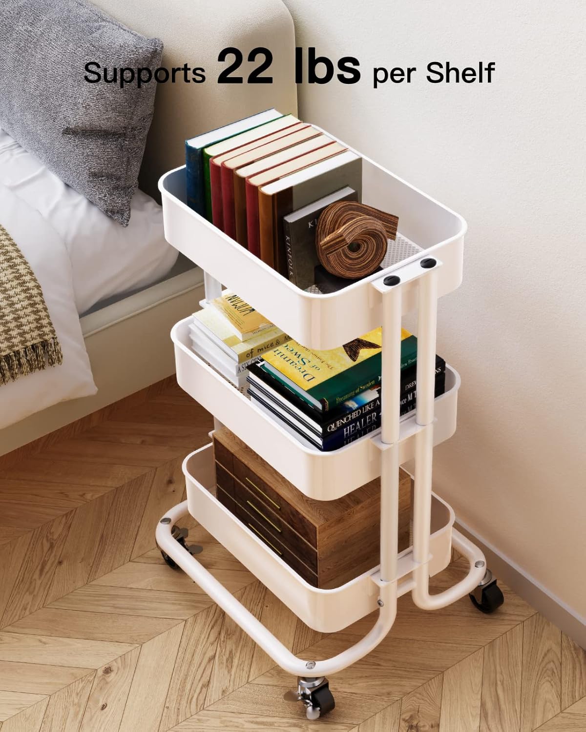 Pipishell 3 Tier Metal Rolling Utility Cart, Heavy-Duty Storage Rolling Cart with 2 Lockable