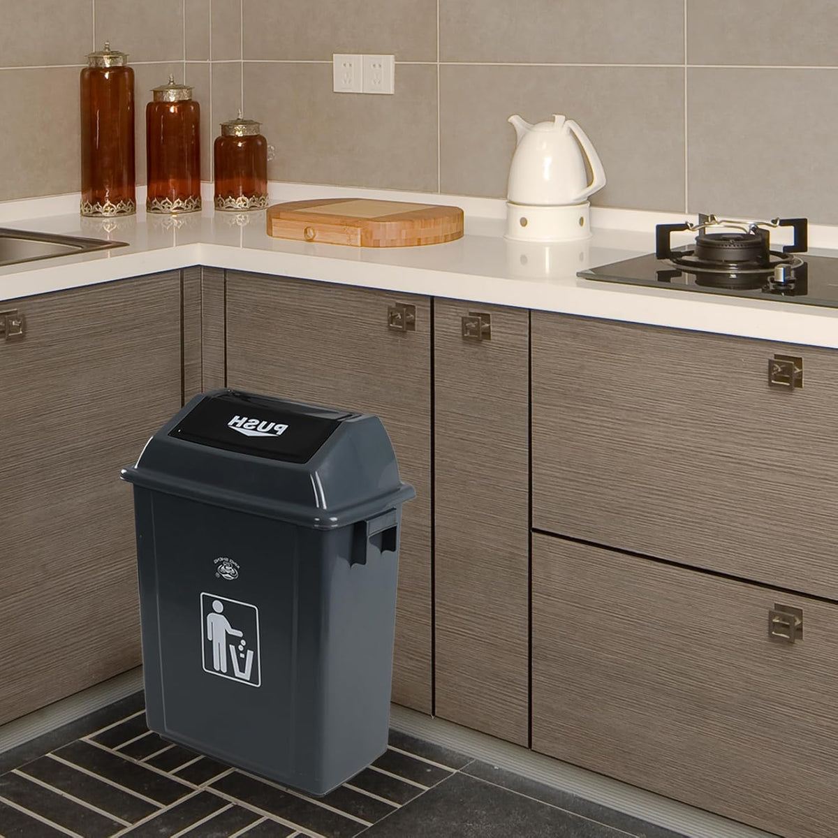 Morcte 6 Gallon Small Kitchen Trash Can with Swing Top, 4 Pack Plastic Waste Basket with Swing Lid