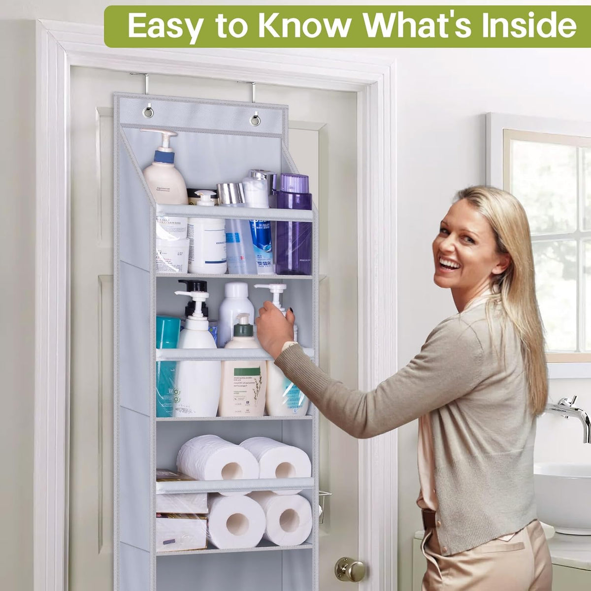 AOODA Over the Door Organizer, Large Capacity Closet Door Hanging Organizer, Clear Deep Pockets