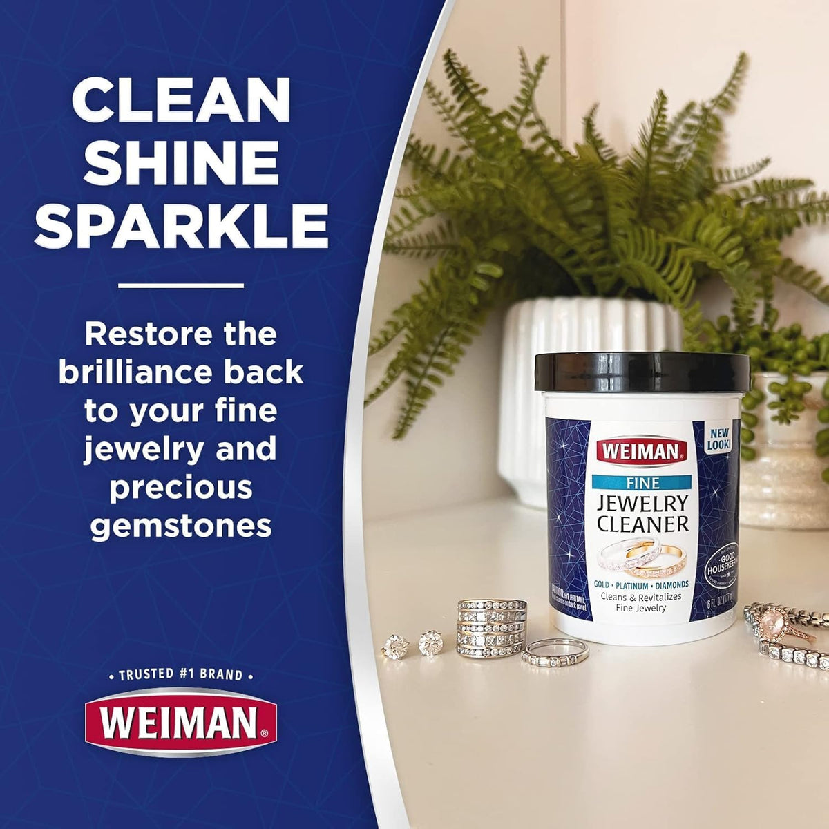 Weiman Fine Jewelry Cleaner Liquid with Cleaning Brush – Restores Shine & Brilliance to Gold