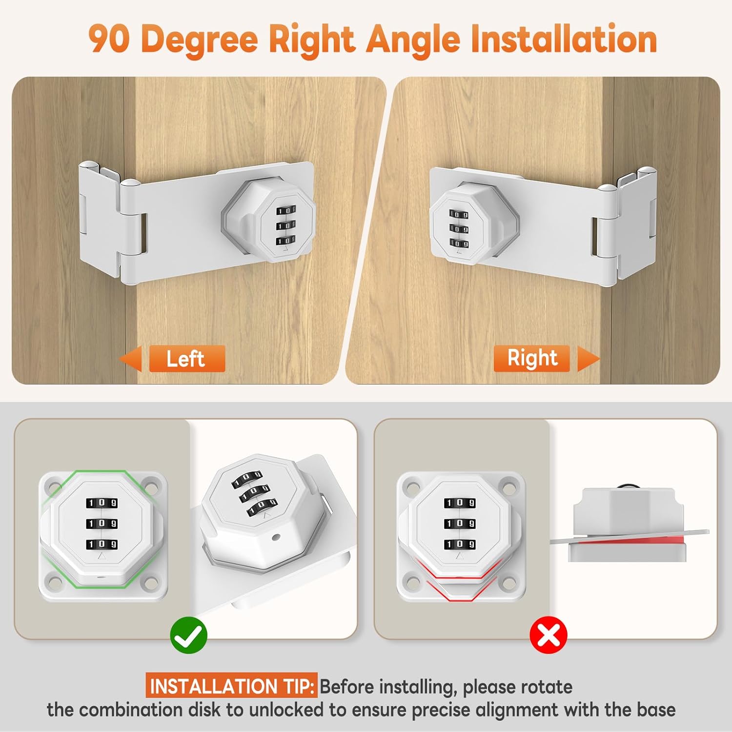 90 Degree 3-Digit Combination Cabinet Lock, Zinc Alloy Keyless Folding Hasp Lock Latch, Password