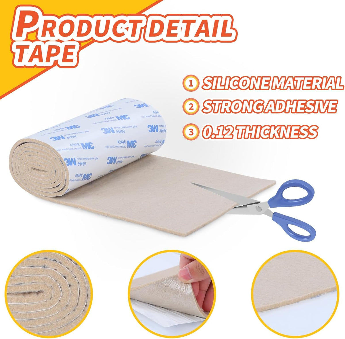 Felt Furniture Pads, Non Slip Self Adhesive Cuttable Felt Tape White Heavy Duty Felts Strip Roll