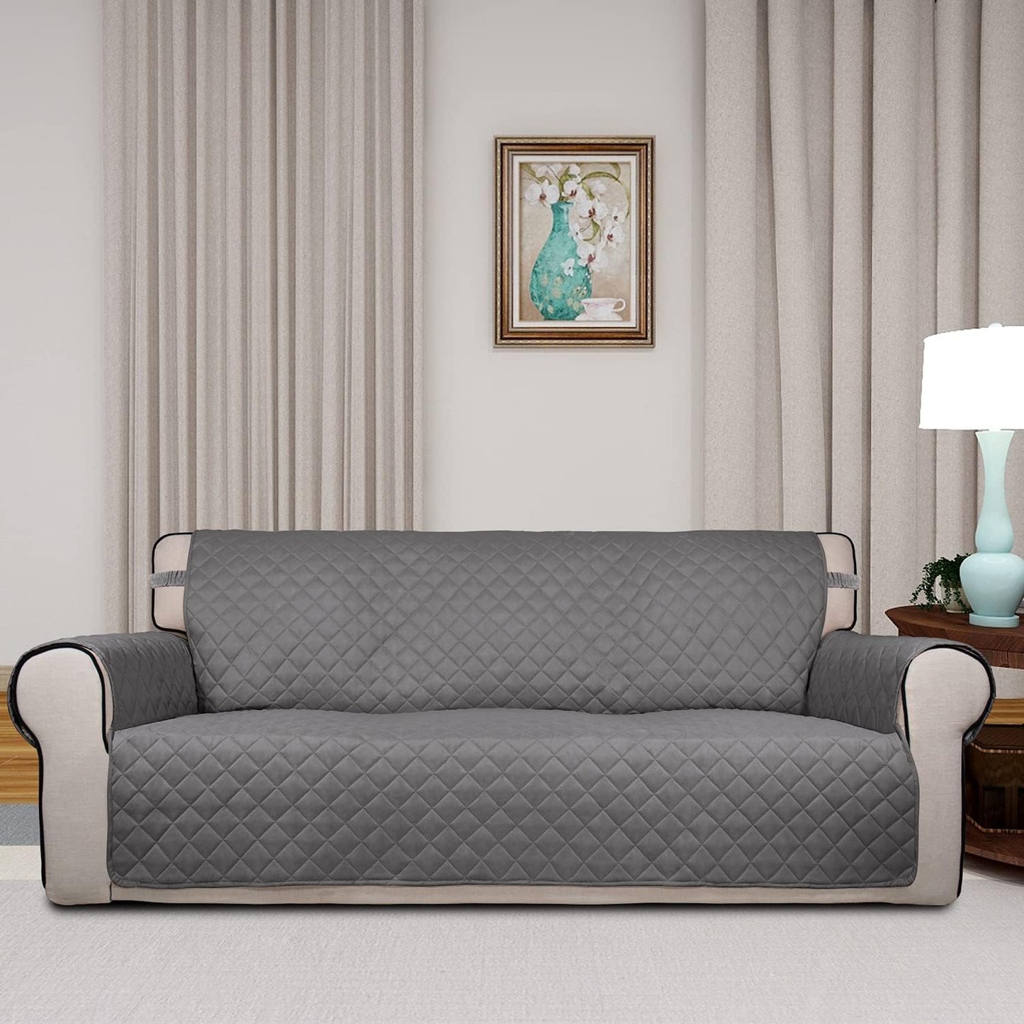 PureFit Reversible Quilted Sofa Cover, Water Resistant Slipcover Furniture Protector, Washable