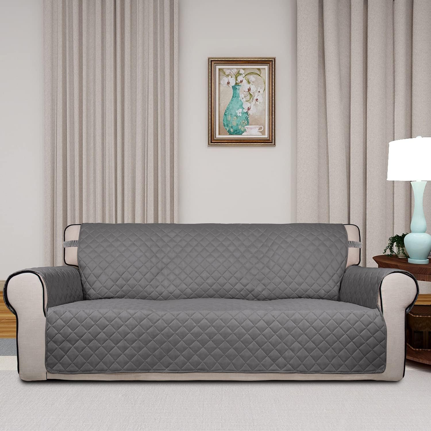 PureFit Reversible Quilted Sofa Cover, Water Resistant Slipcover Furniture Protector, Washable