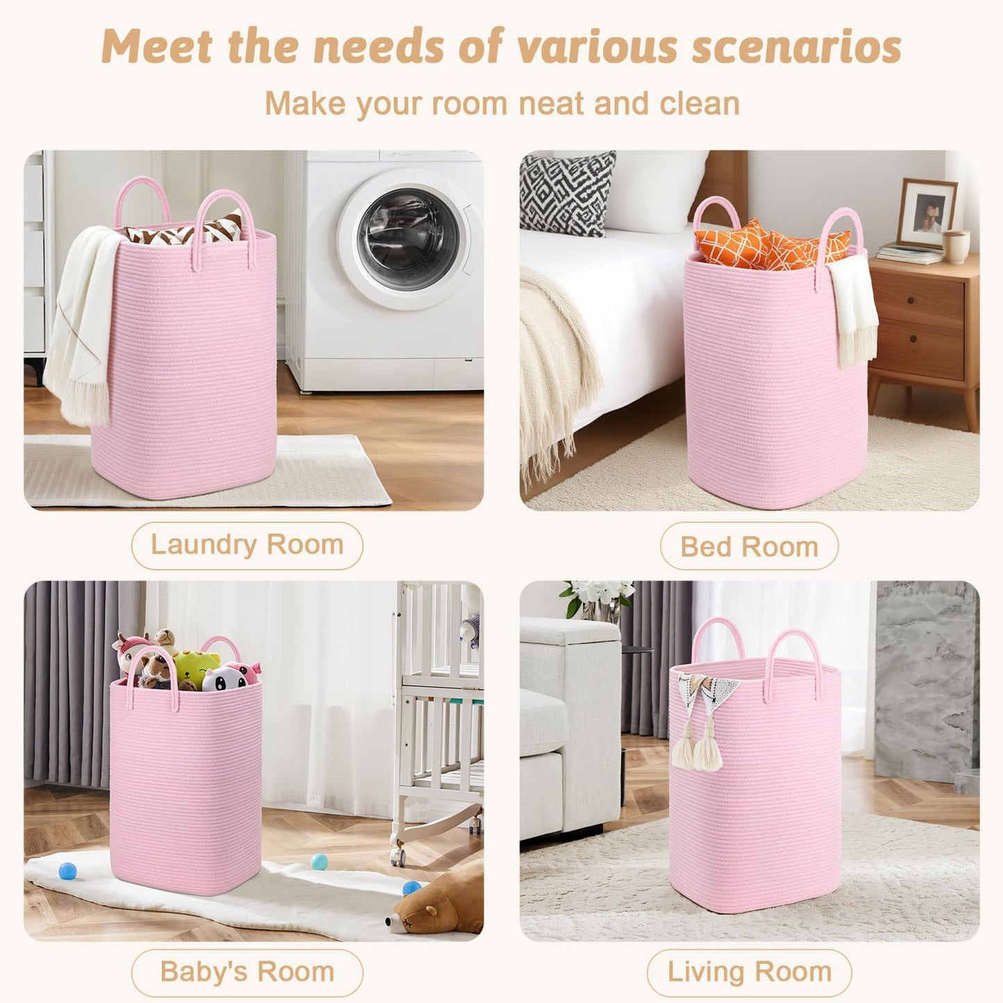 Laundry Basket,Woven Cotton Rope Laundry Hamper,80L Versatile Storage for Dirty Clothes,Baby