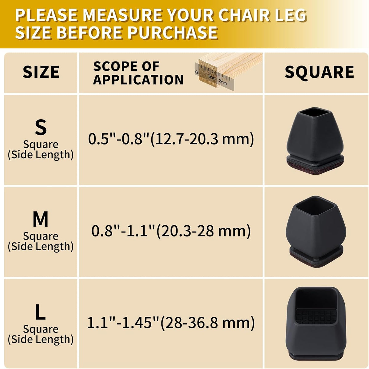 Ezprotekt 24 Pcs Small Square Silicone Chair Leg Floor Protectors for Wood Floors, Felt Furniture