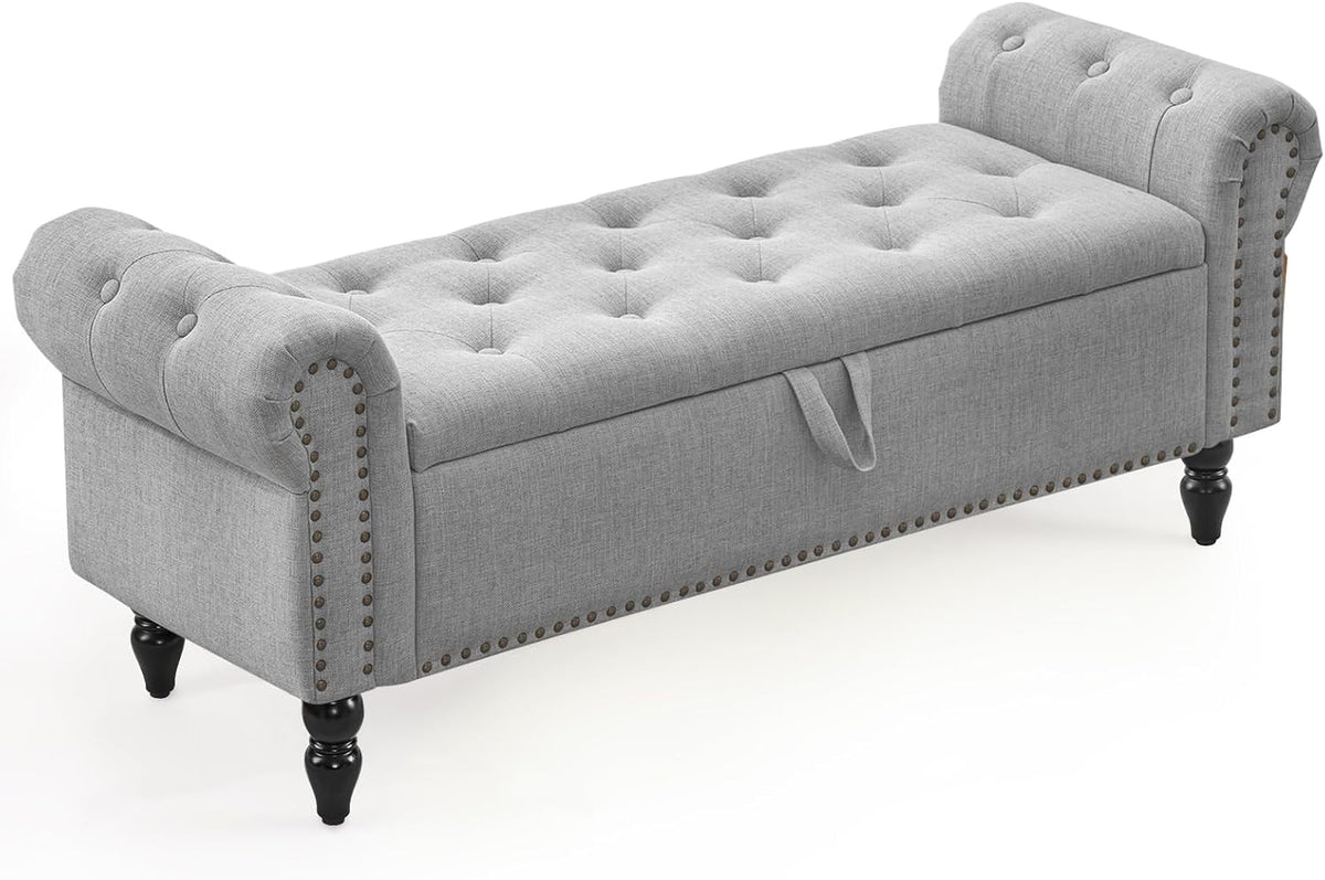 Furnimart Storage Ottoman Bench for Queen Size Bed, Faux Linen Upholstered Storage Bench Accent
