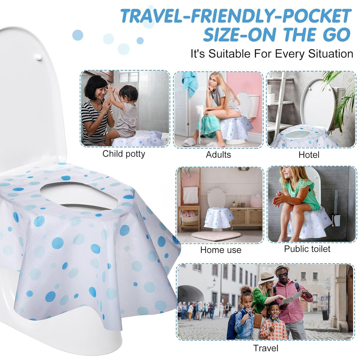 50 Packs Disposable Toilet Seat Covers Extra Large Individually Wrapped for Kids and Adults