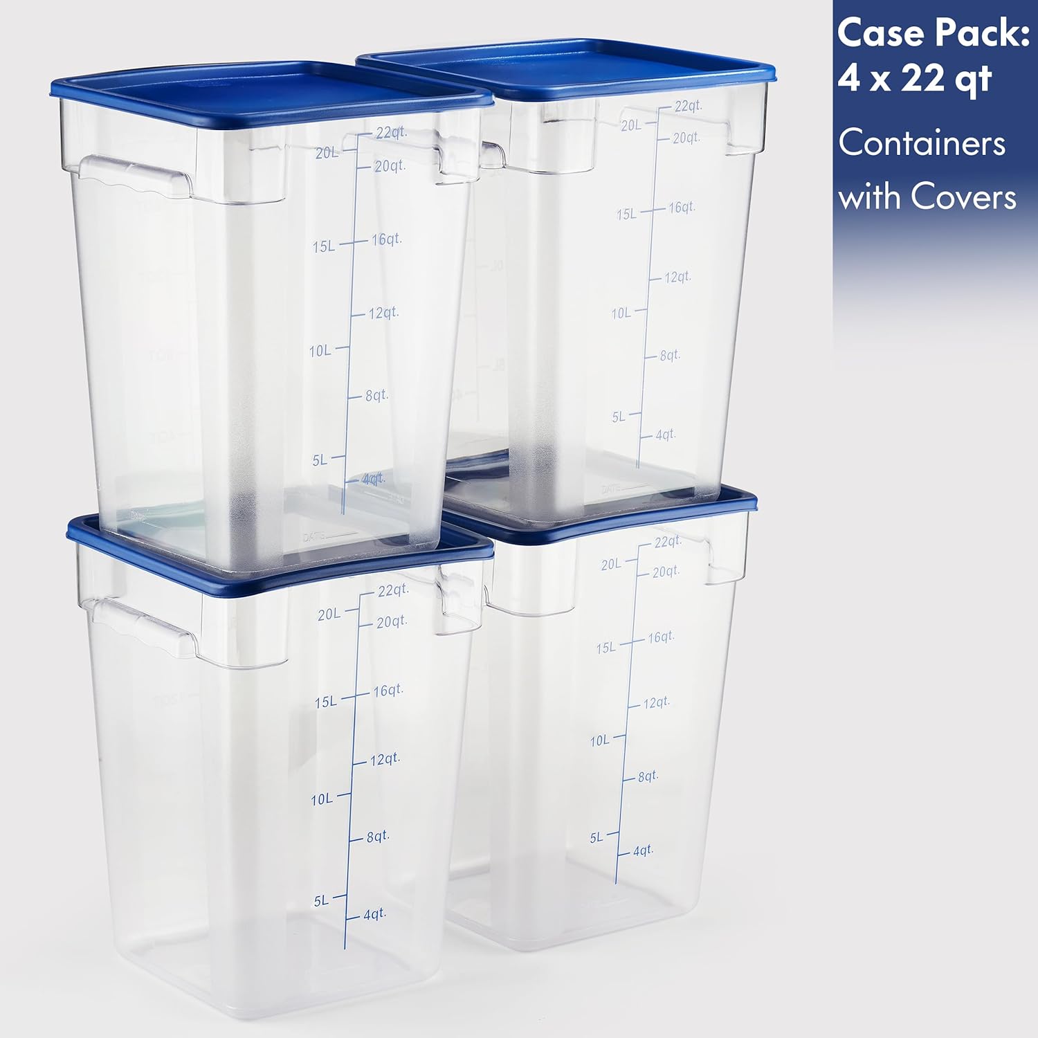 CURTA 4 Pack Food Storage Containers with Blue Lids - NSF Listed Commercial Grade in 22.0 Qt