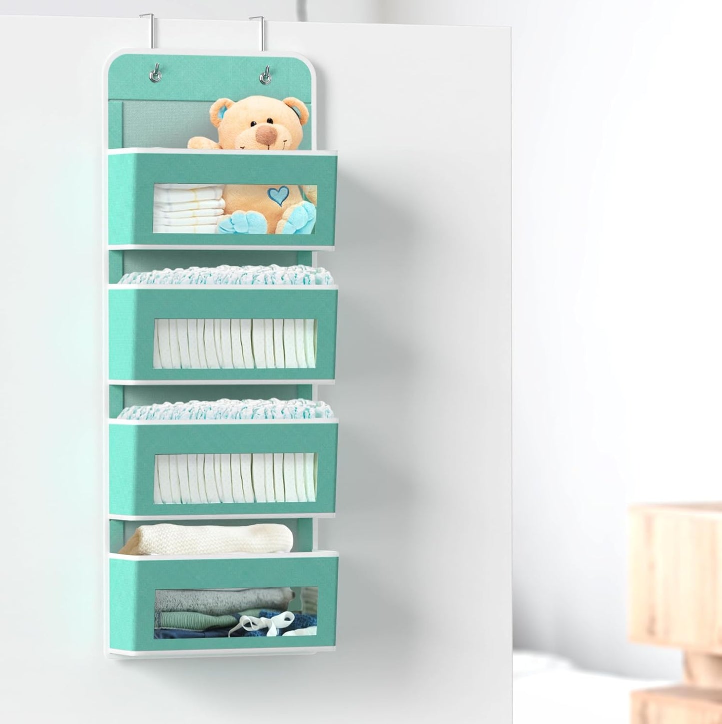 Simple Houseware 4 Clear Window Pocket Over Closet Door Storage Hanging Organizer for Bedroom