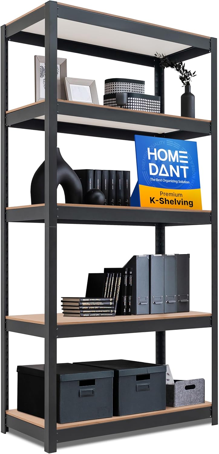 HOMEDANT House Black 5-Tier Laminated Metal Shelving Unit Adjustable Storage Utility Rack Heavy