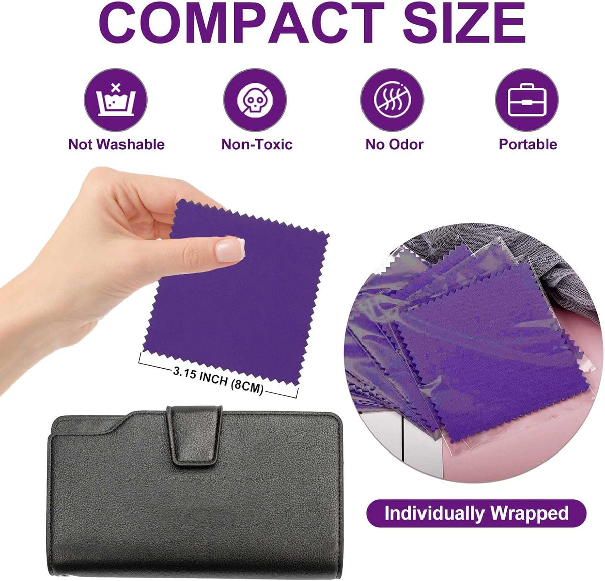 SEVENWELL 50pcs Jewelry Cleaning Cloth Dark Purple Polishing Cloth for Sterling Silver Gold
