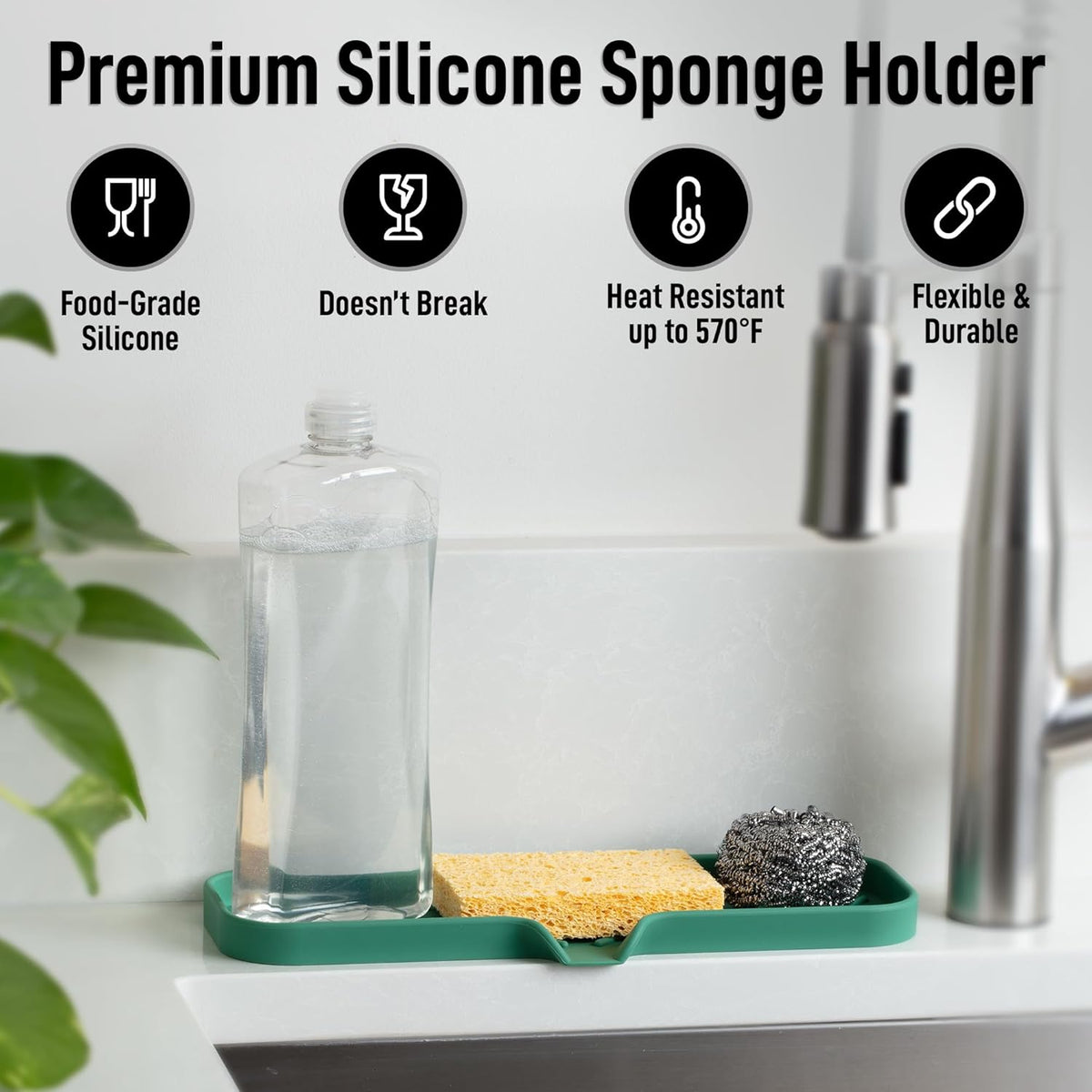 Zulay Kitchen Large Silicone Sponge Holder (12x4) – Flexible Sink Organizer Tray for Kitchen &