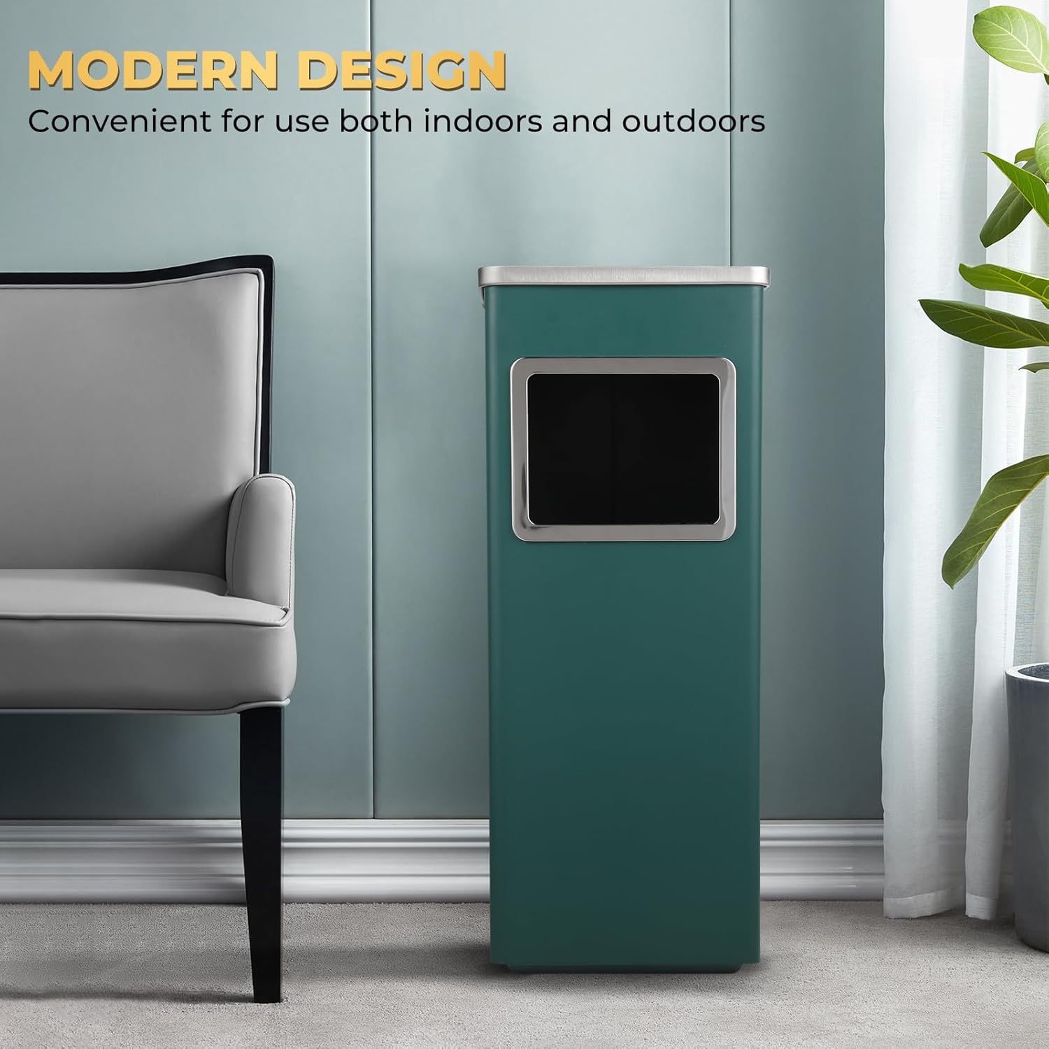Trash Can Outdoor Waste Container Square Stainless Steel Trash Can with Removable Inner Bucket for