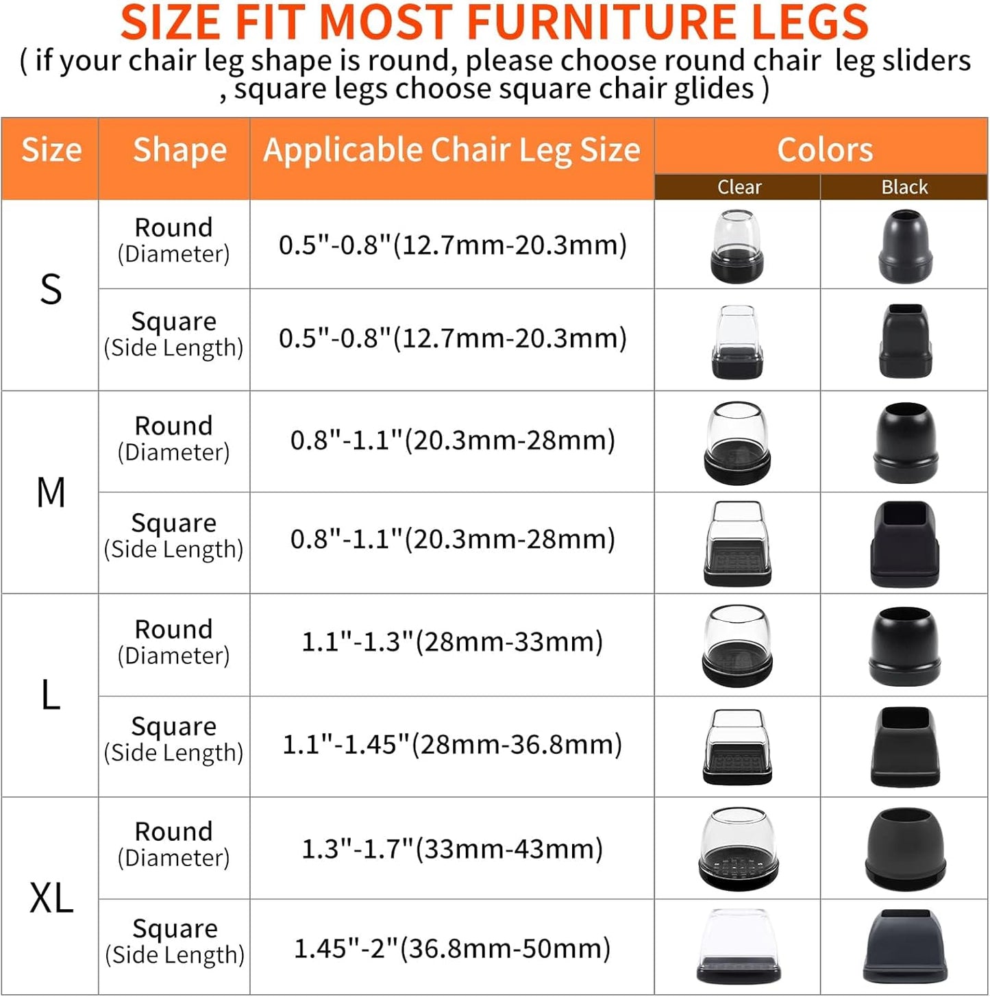 Ezprotekt 8 Pcs Large Clear Chair Leg Sliders for Carpet, Square Teflon Furniture Glides Pads Caps