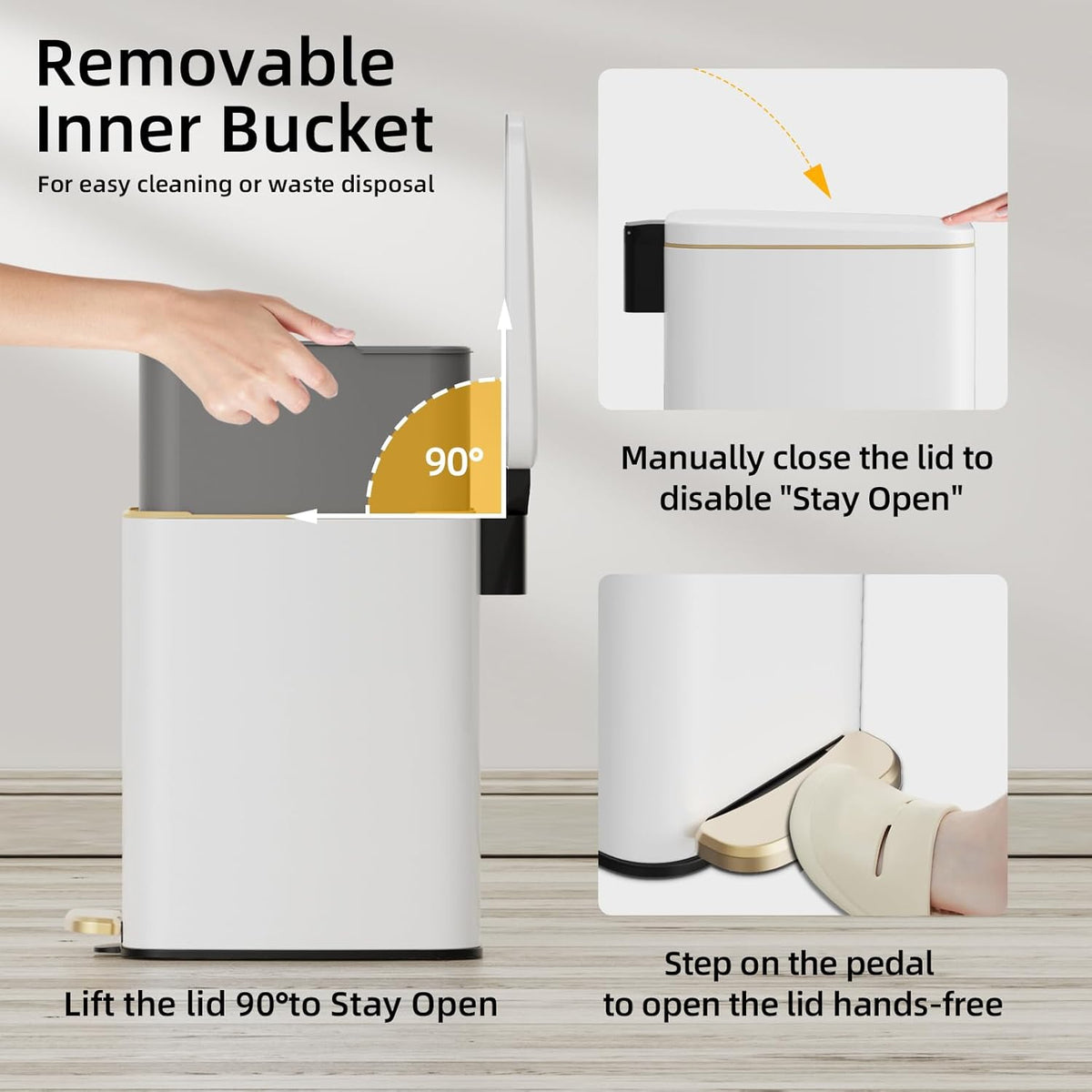 KUK Slim Bathroom Trash Can with Lid, 1.6 Gal / 6L Stainless Steel Small Garbage Bin with
