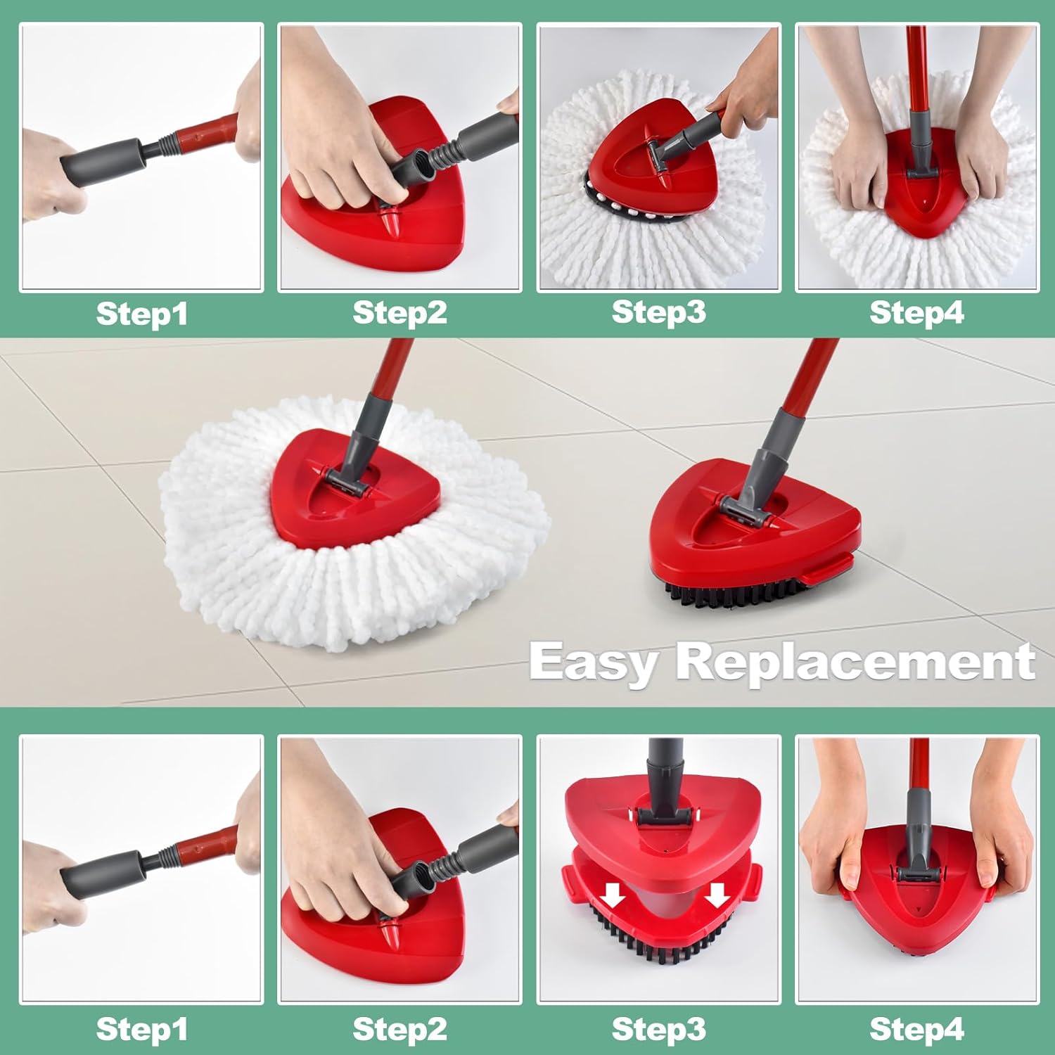 Mop Heads Replacements for Ocedar, Spin Microfiber Mop Replace Head for O-Cedar EasyWring 1 Tank