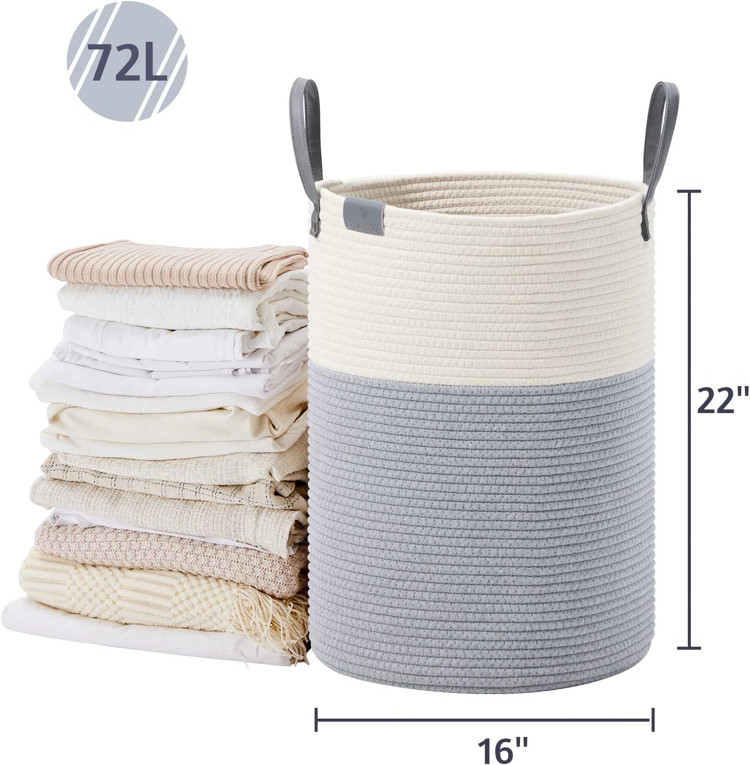 VIPOSCO Tall Laundry Basket, Large Dirty Clothes Hamper with Leather Handle, Woven Rope Storage
