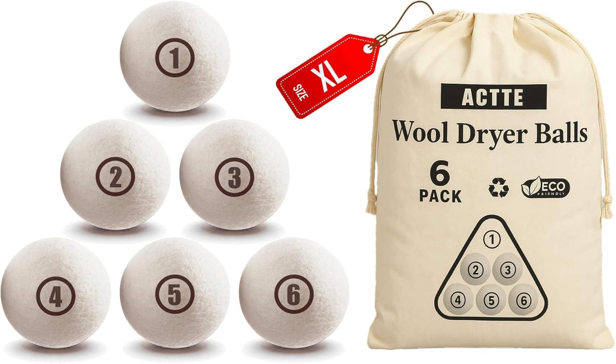 Sheep Wool Dryer Balls 6 Pack XL(2.7") Premium Natural Fabric Softener, Reusable Laundry Dryer