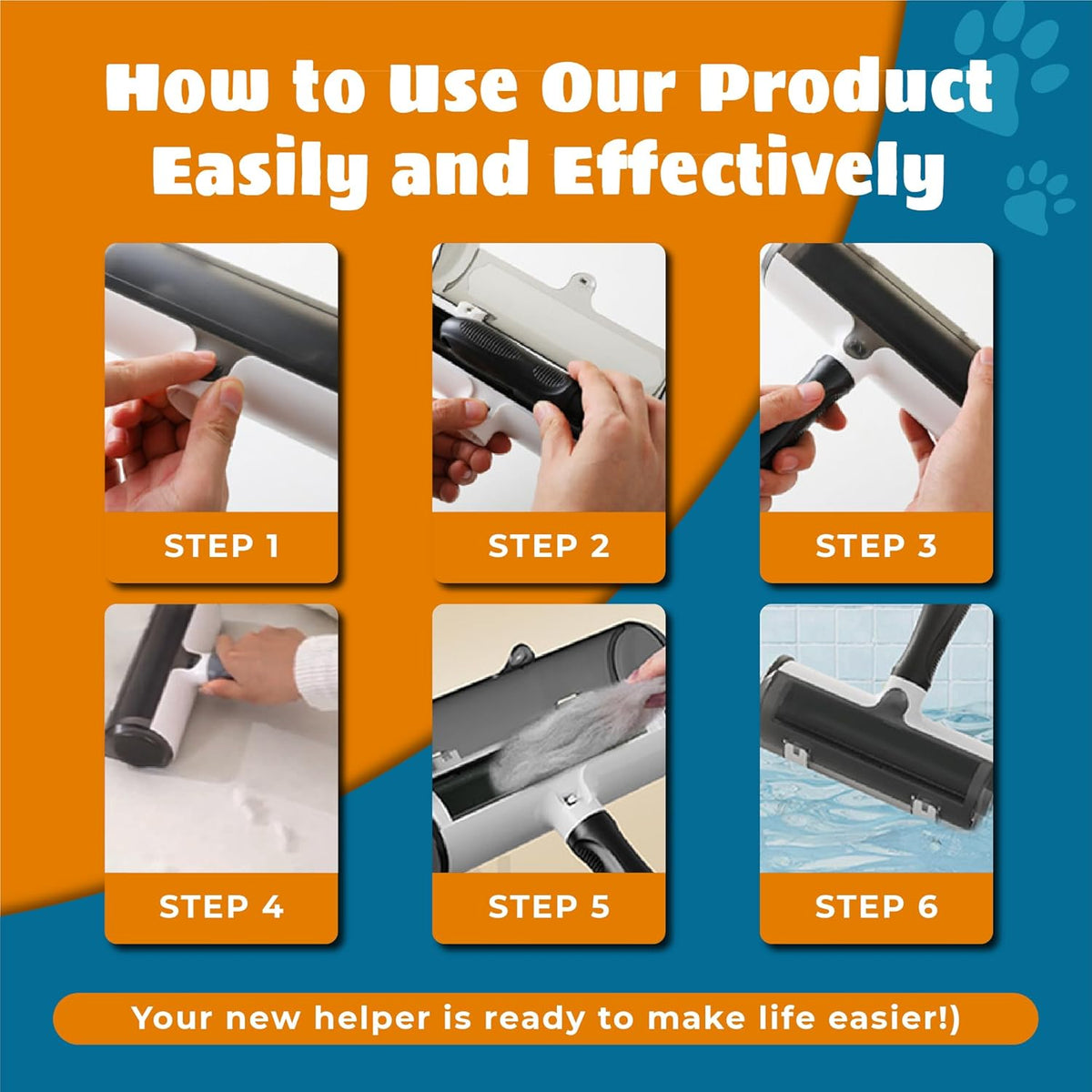 Pet Hair Remover with Fur Collector - Easy to Use Pet Hair Removal Tool - Cat & Dog Hair Remover