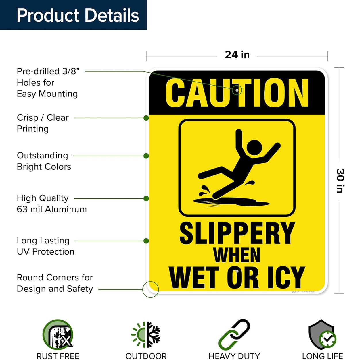 Caution Slippery When Wet Sign or ICY Sign, 24"x30" .063 Aluminum, Indoor/Outdoor Use, USA MADE By