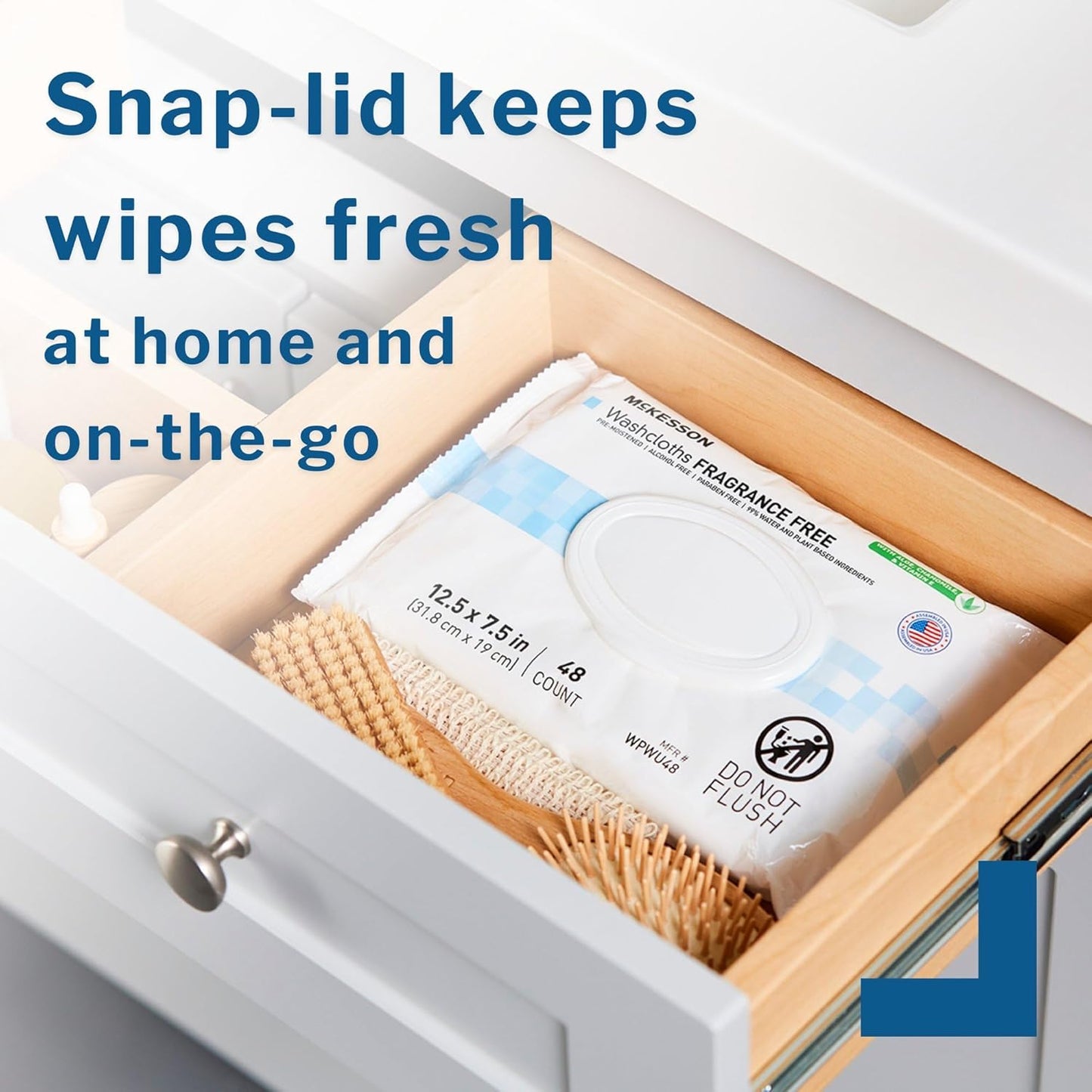 McKesson Washcloth Wipes for Adults, Unscented (6 Pack, 288 Washcloths) Disposable Wash Cloths for