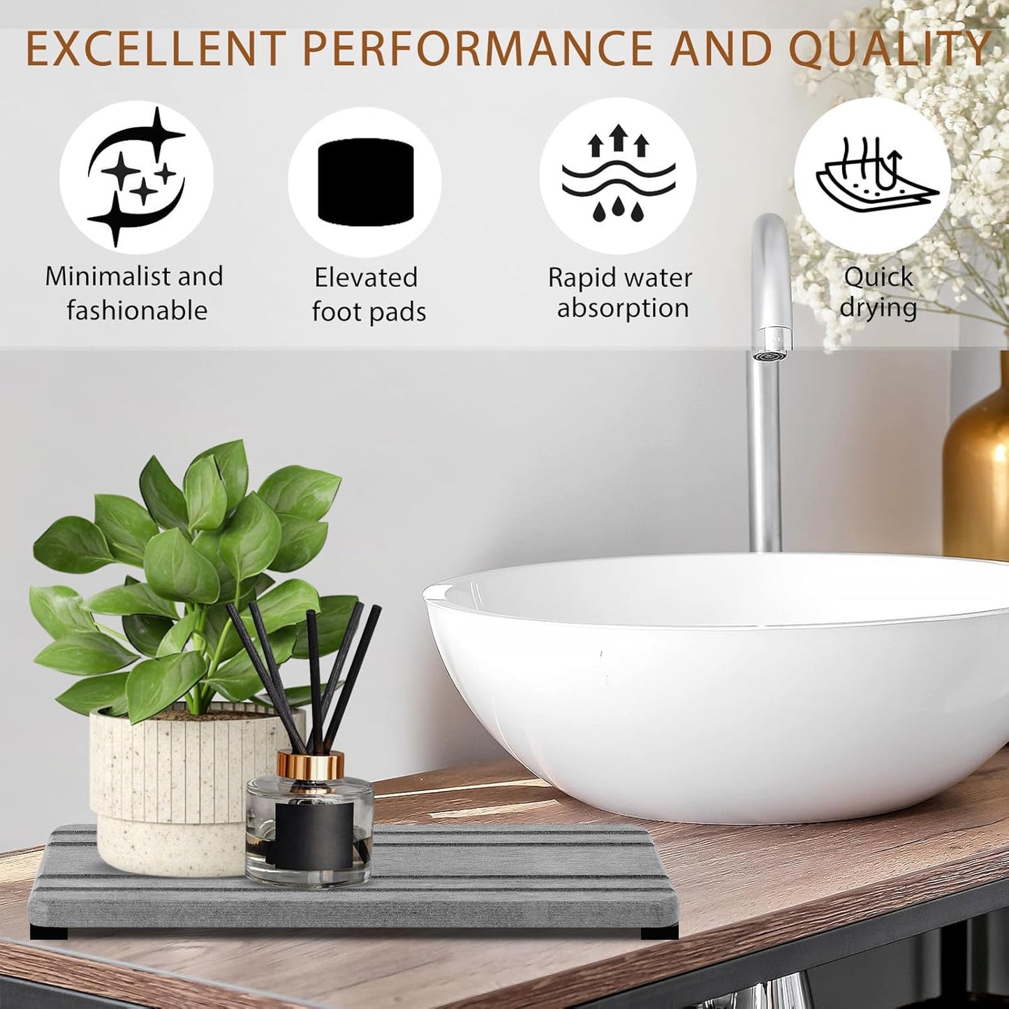 3PCS Water Absorbing Stone Tray, DryingNeat Diatomite Stone Sink Tray, Instant Dry Sink Coasters