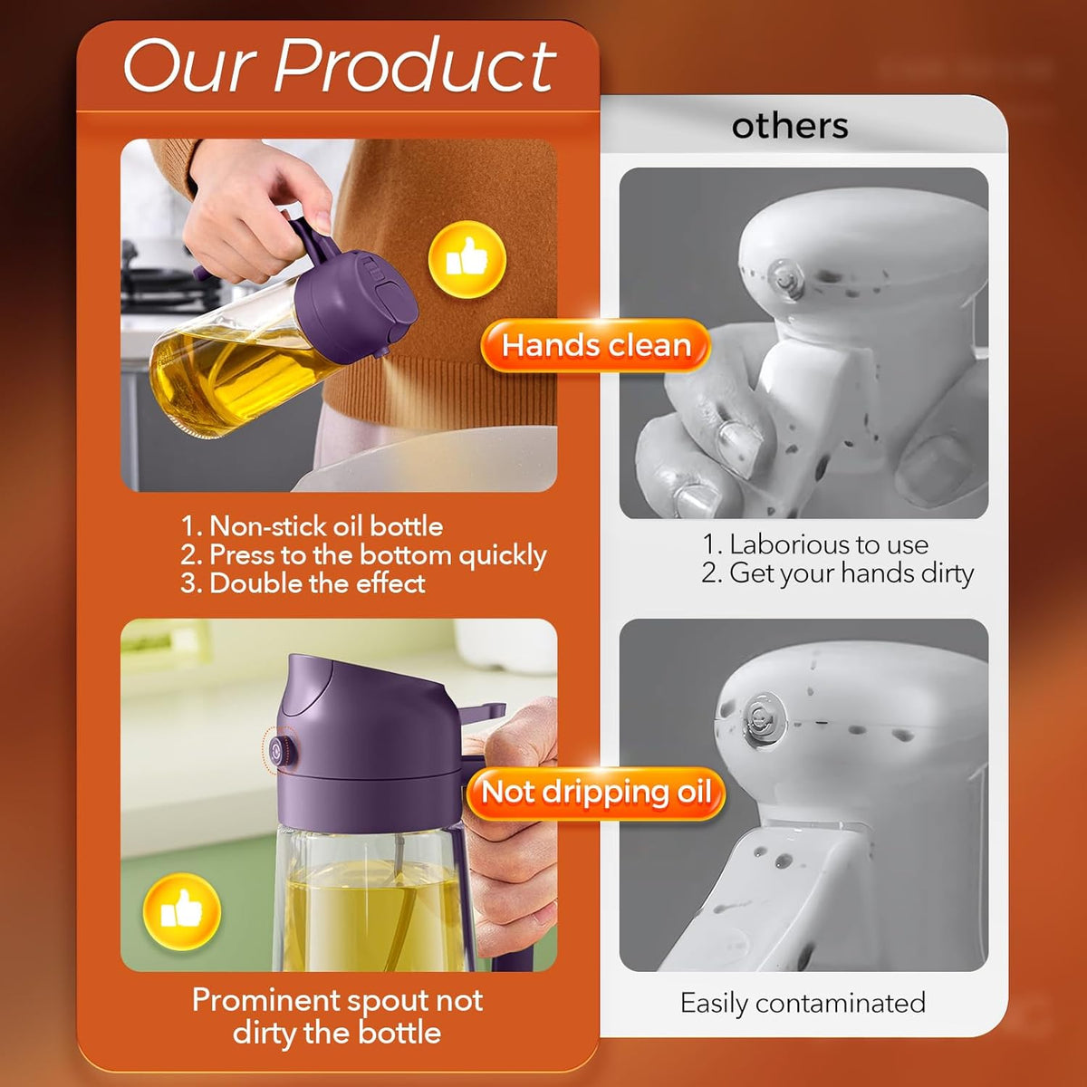 YARRAMATE 2Pcs 16oz/470ml Glass Olive Oil Sprayer for Cooking with Stickers, 2 in 1 Oil Dispenser