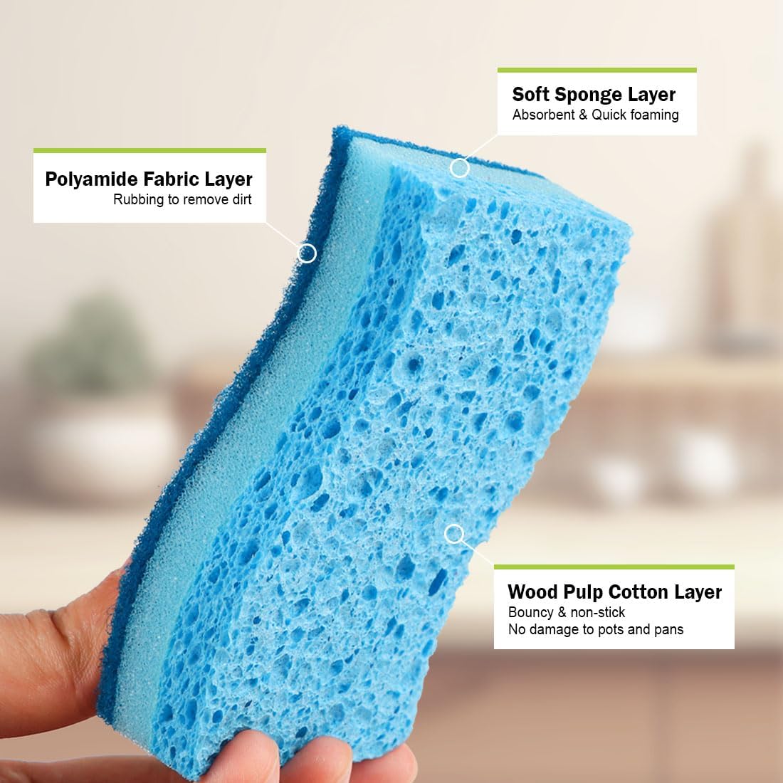 AIDEA Sponges Kitchen, Non-Scratch Scrub Sponge, 12Count, Sponges for Non-Stick Cookware, Kitchen