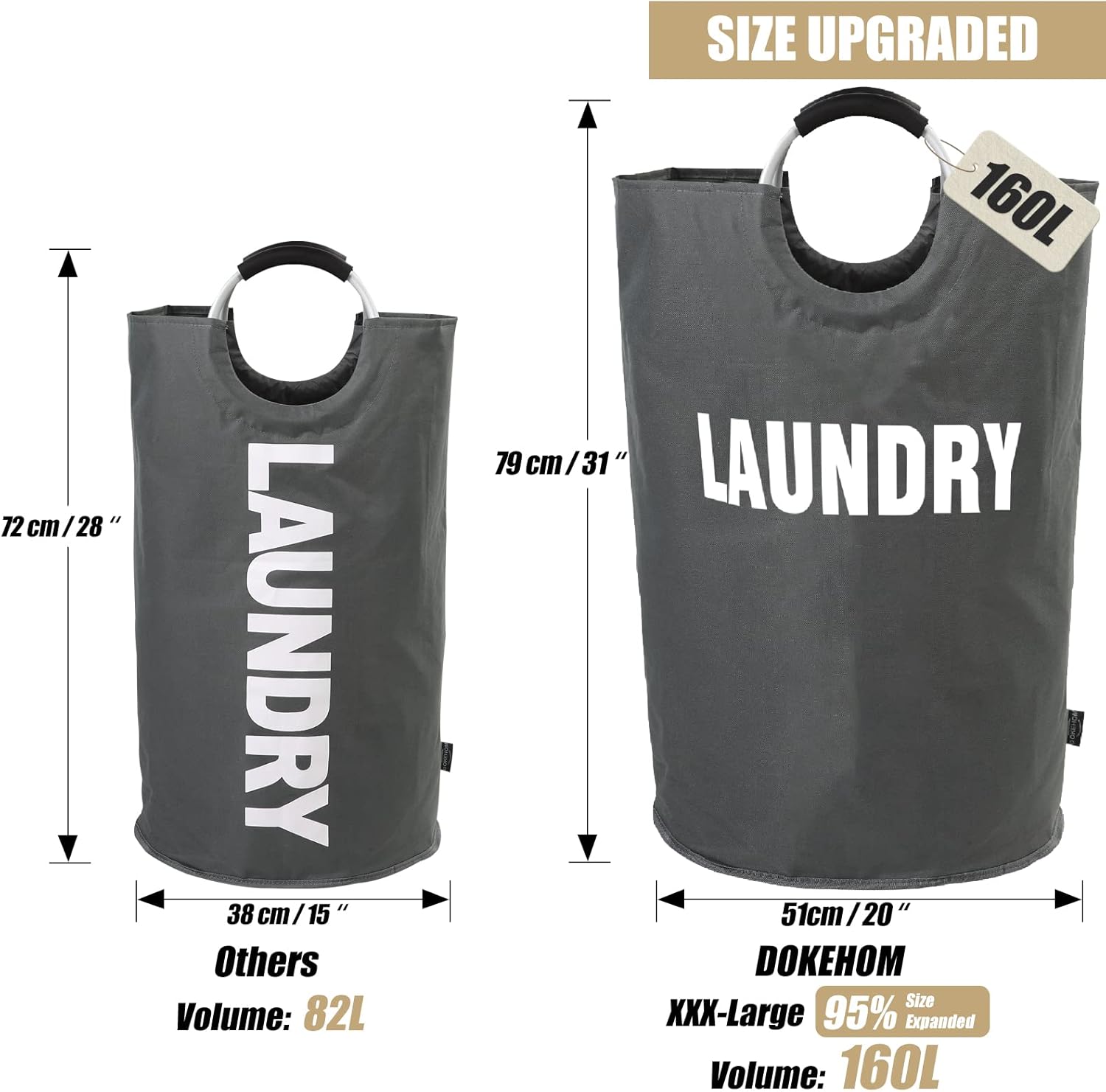 DOKEHOM 160L XX-Large Laundry Basket (7 Colors), Collapsible Laundry Bag, Foldable Laundry Hamper