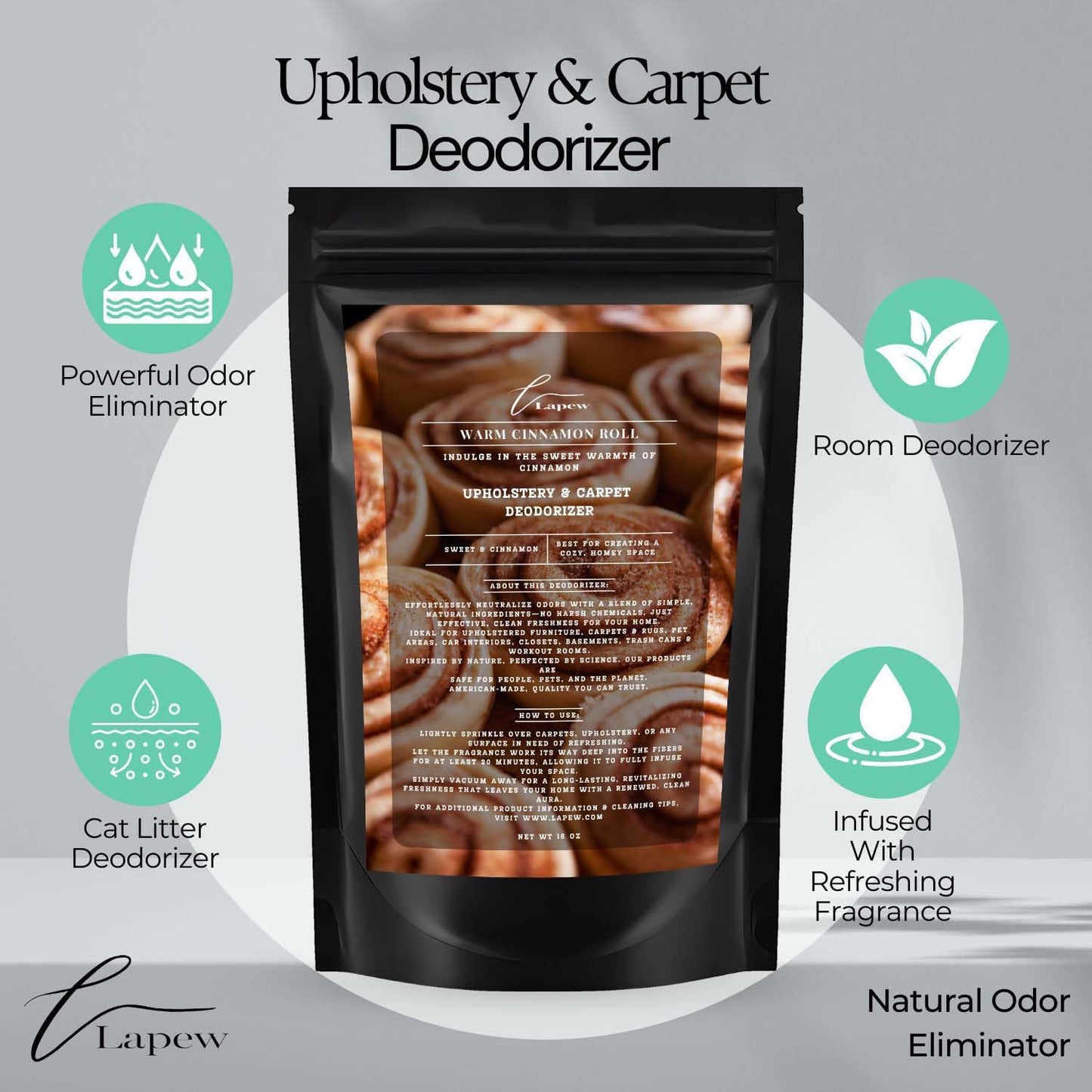 Warm Cinnamon Roll Carpet Freshener Powder 16 oz | Powerful Odor Eliminator for Home | Upholstery