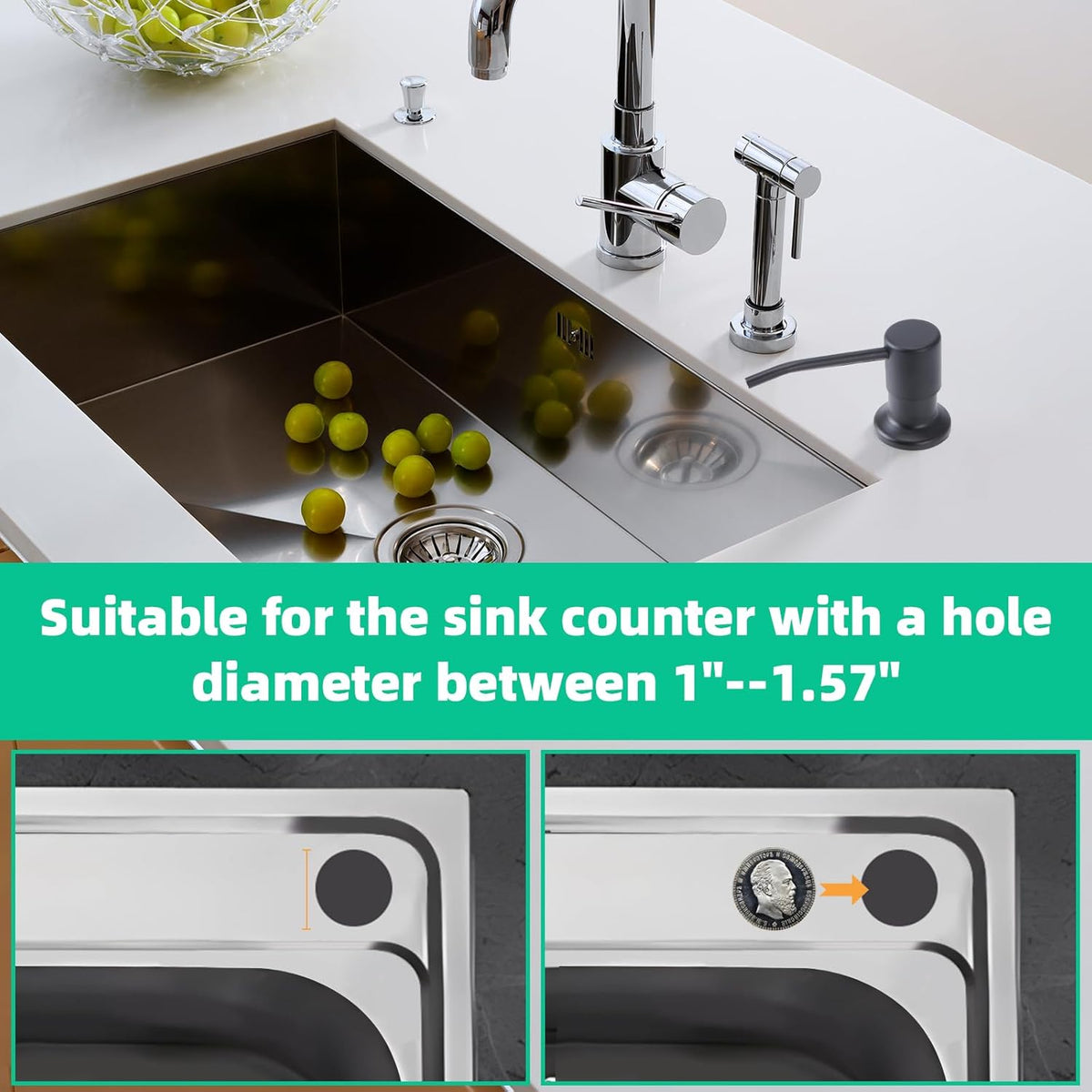 Soap Dispenser for Kitchen Sink, Built in Sink Soap Dispenser, Countertop Soap Dispenser Pump with
